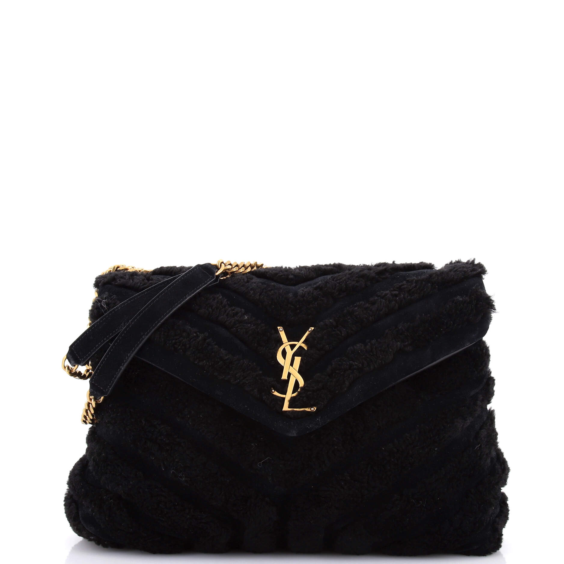 Saint Laurent Loulou Shoulder Bag Matelasse Chevron Shearling Medium