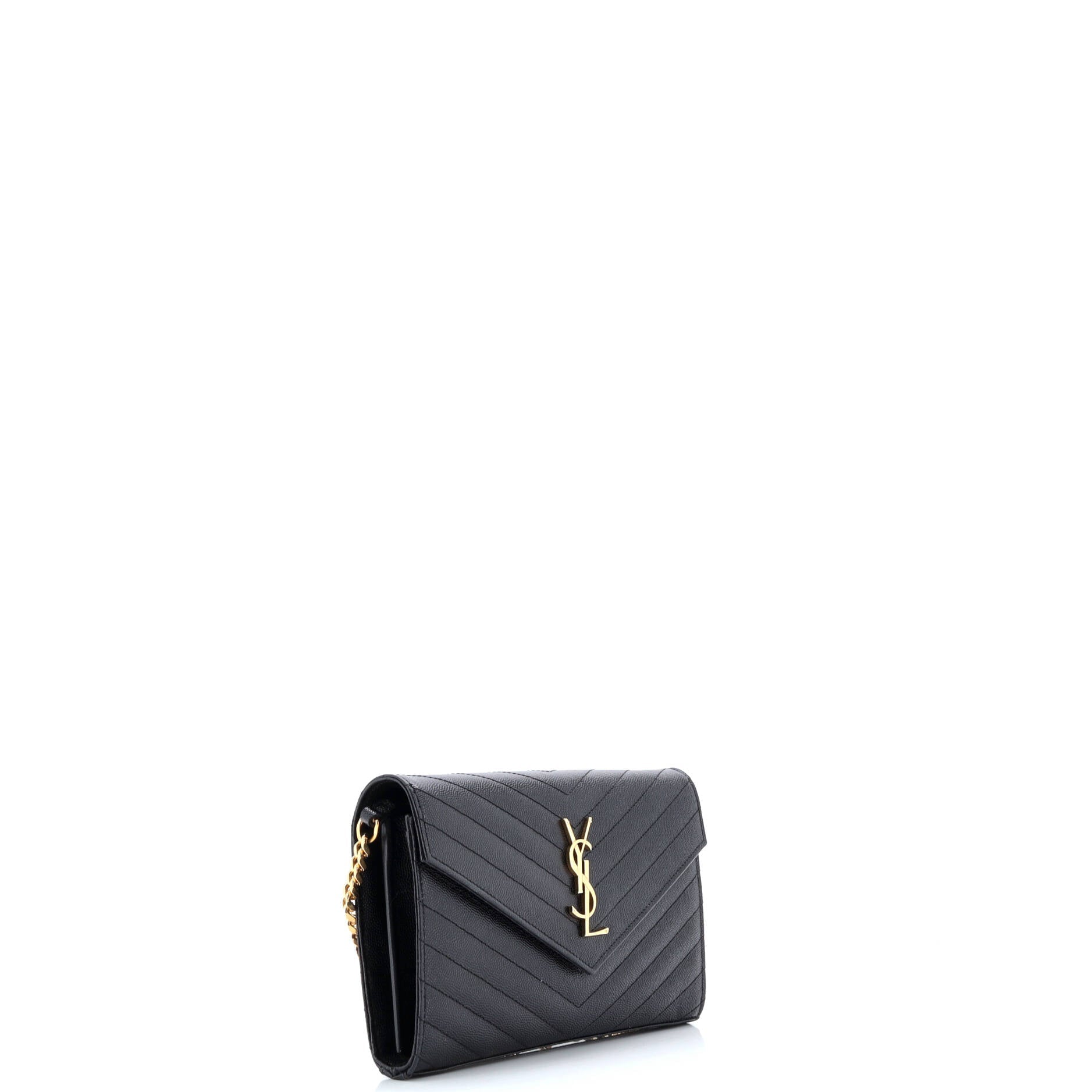 Saint Laurent Classic Monogram Wallet on Chain Matelasse Chevron Leather Medium