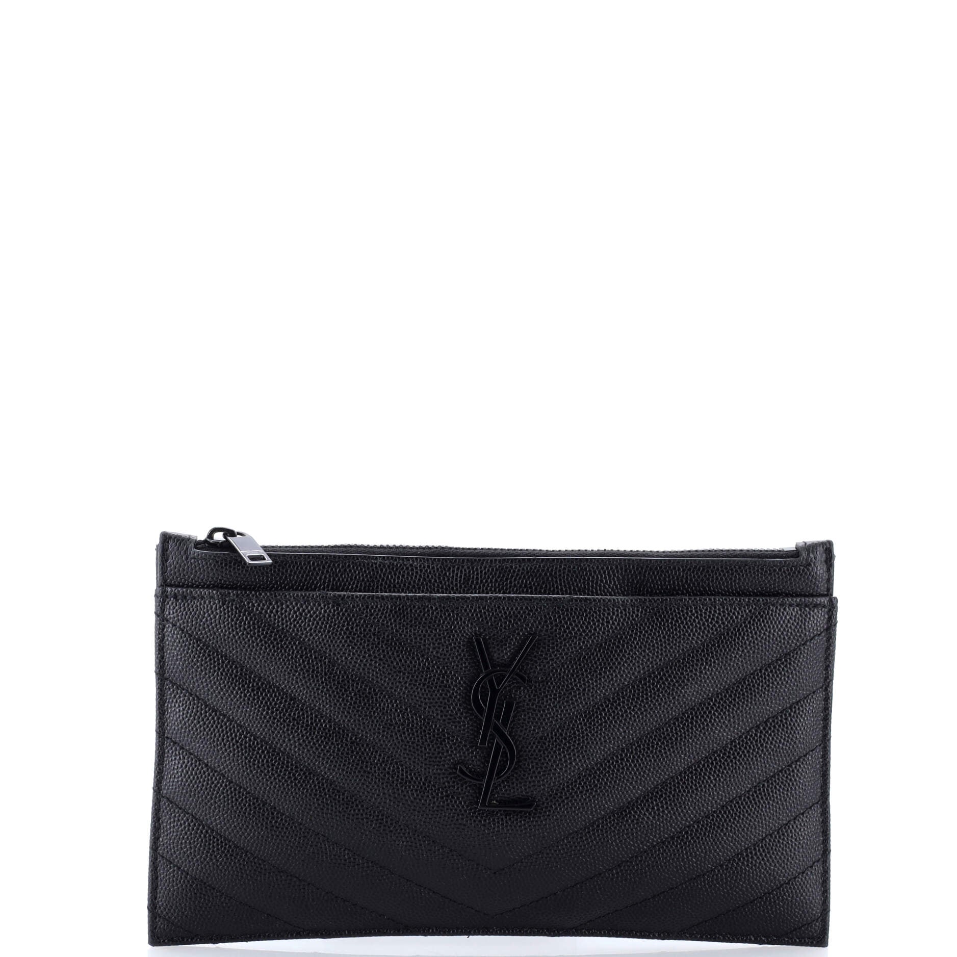 Saint Laurent Classic Monogram Zip Bill Pouch Matelasse Chevron Leather Medium