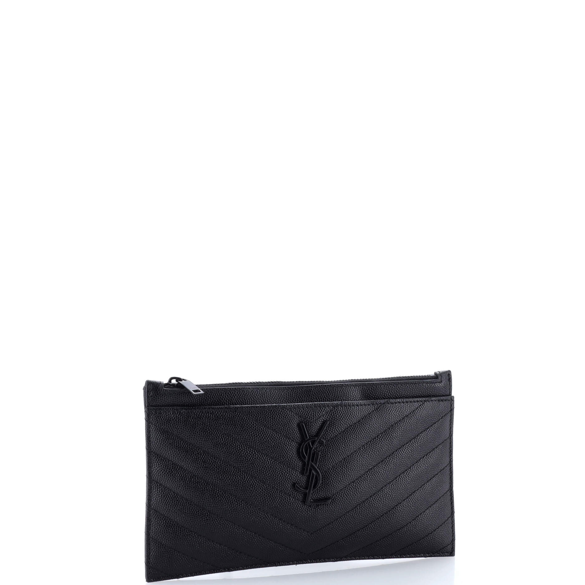 Saint Laurent Classic Monogram Zip Bill Pouch Matelasse Chevron Leather Medium