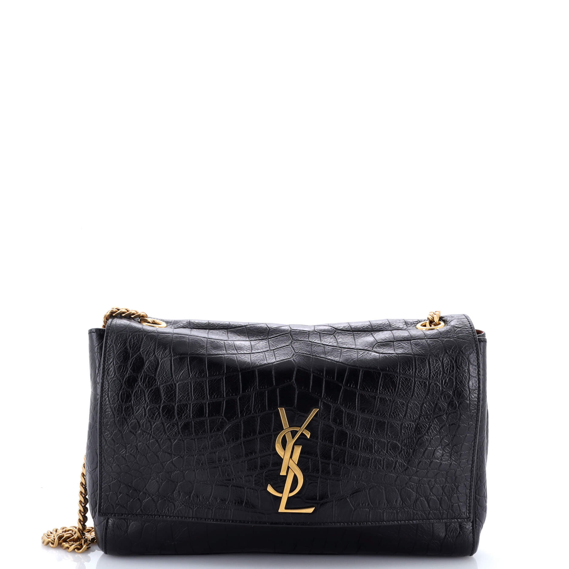 Saint Laurent Classic Monogram Reversible Shoulder Bag Crocodile Embossed Leather and Suede Medium