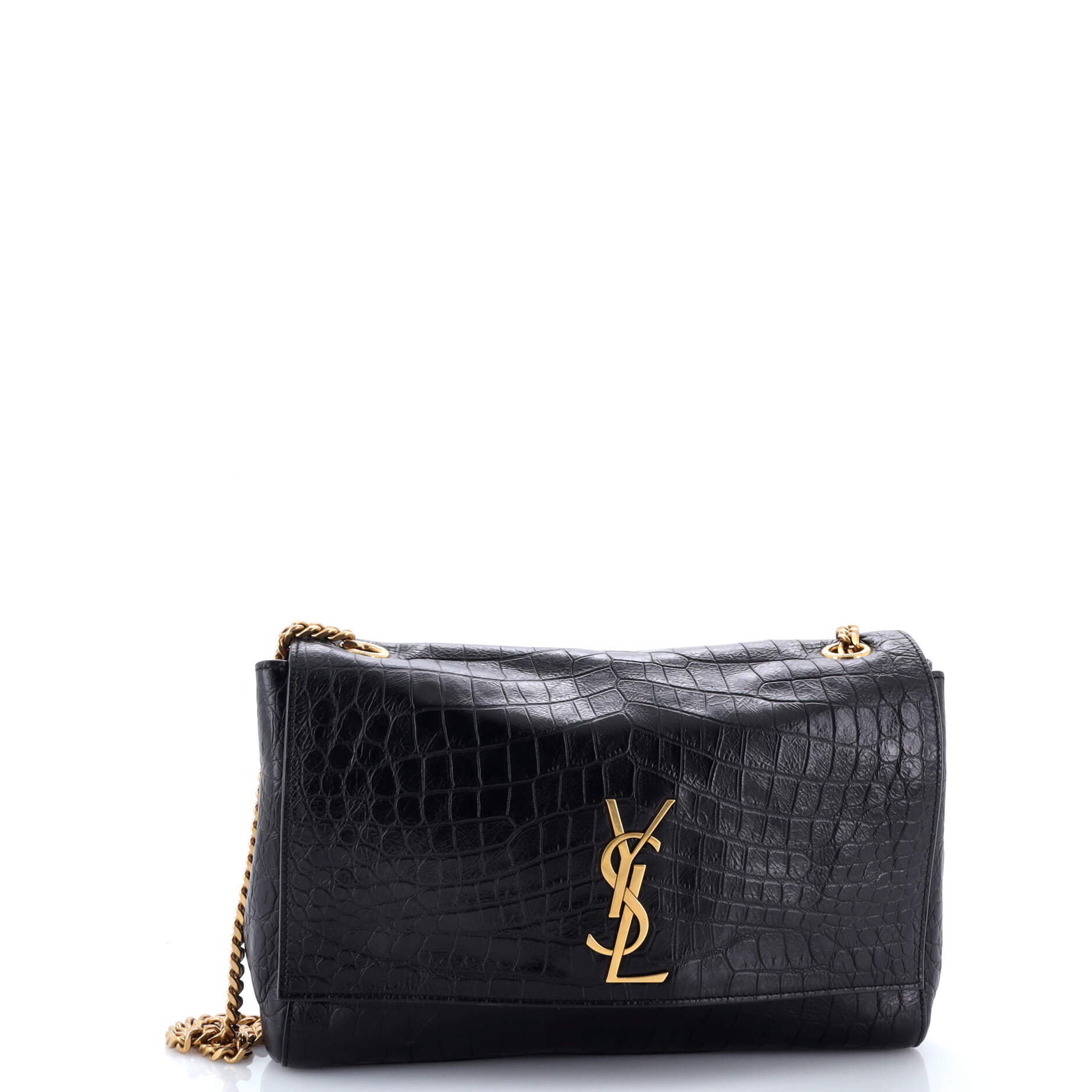 Saint Laurent Classic Monogram Reversible Shoulder Bag Crocodile Embossed Leather and Suede Medium