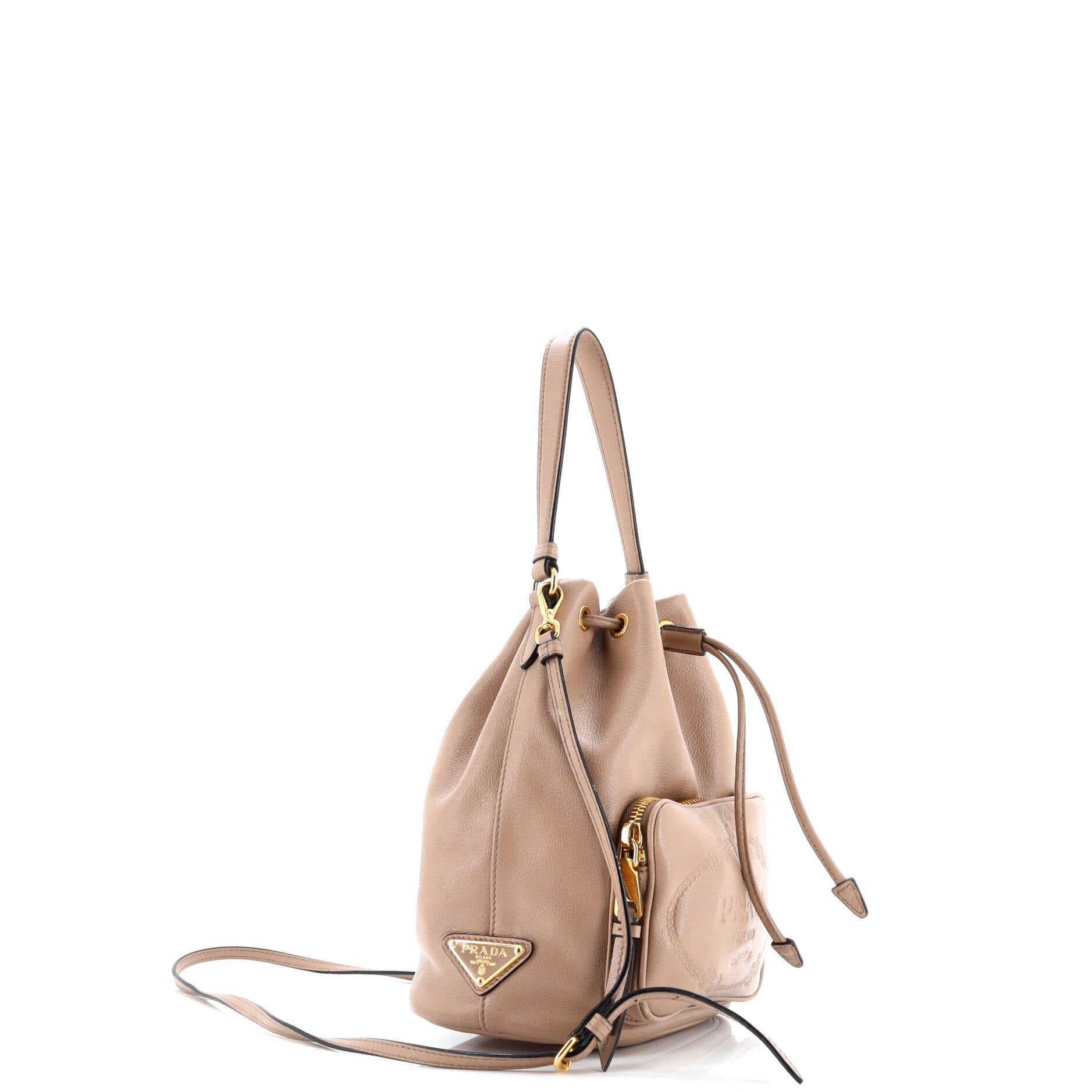 Prada Logo Drawstring Bucket Bag Glace Calf Small