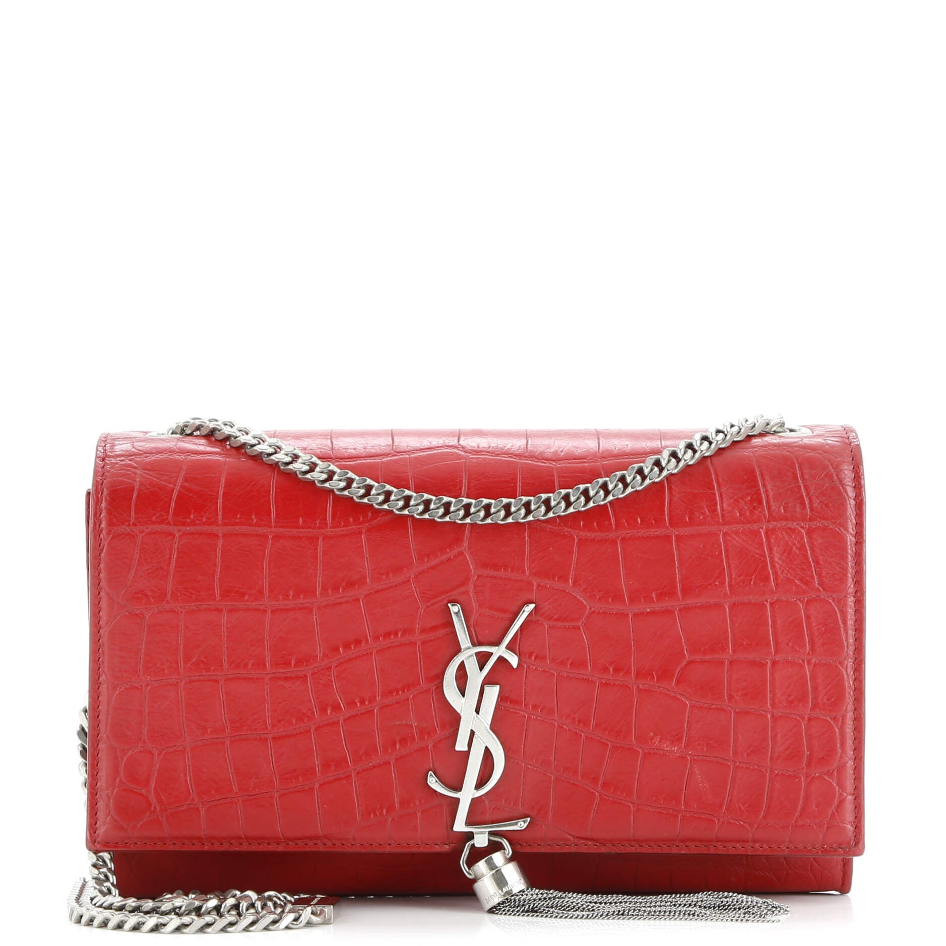 Saint Laurent Classic Monogram Tassel Crossbody Bag Crocodile Embossed Leather Medium