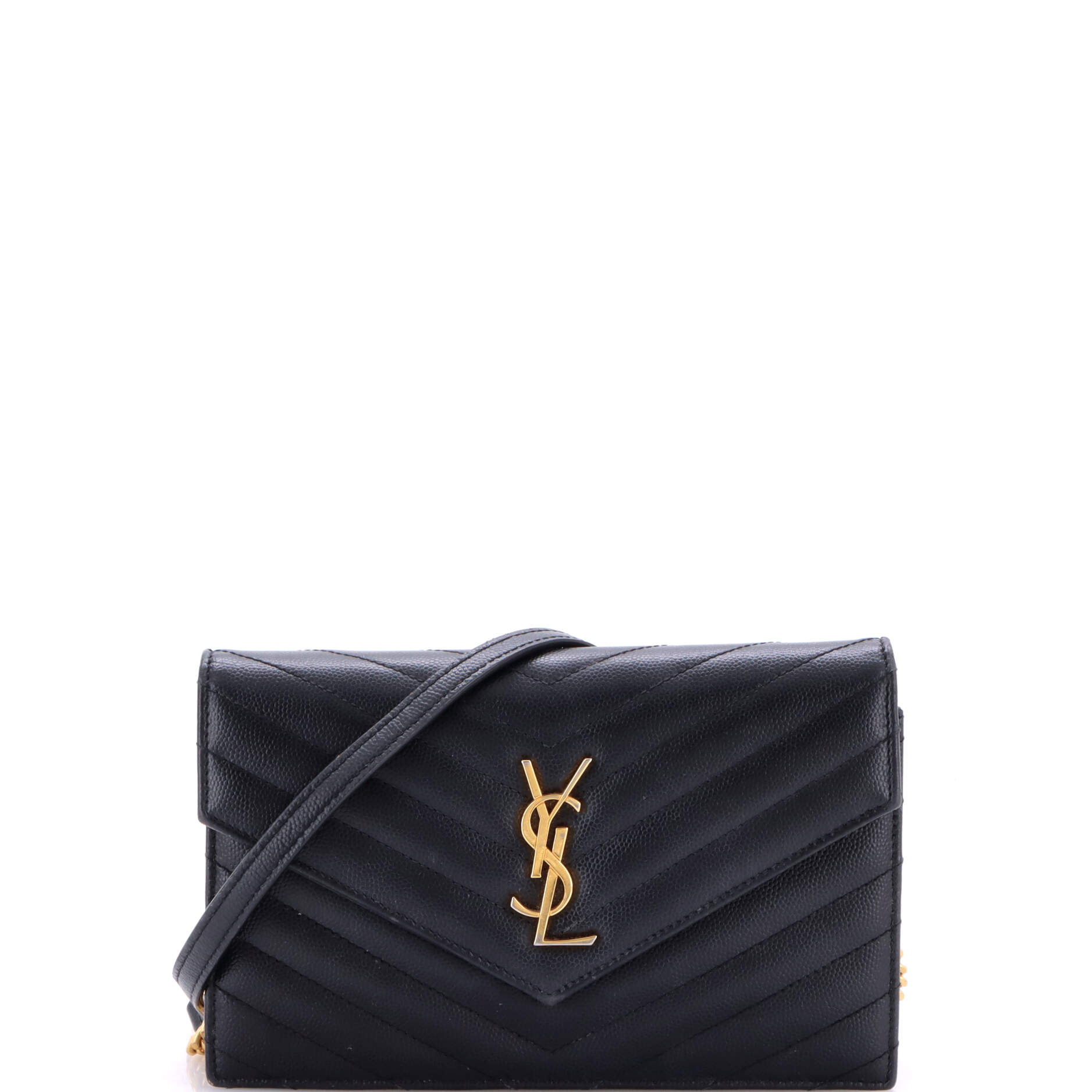 Saint Laurent Classic Monogram Wallet on Chain Matelasse Chevron Leather Small