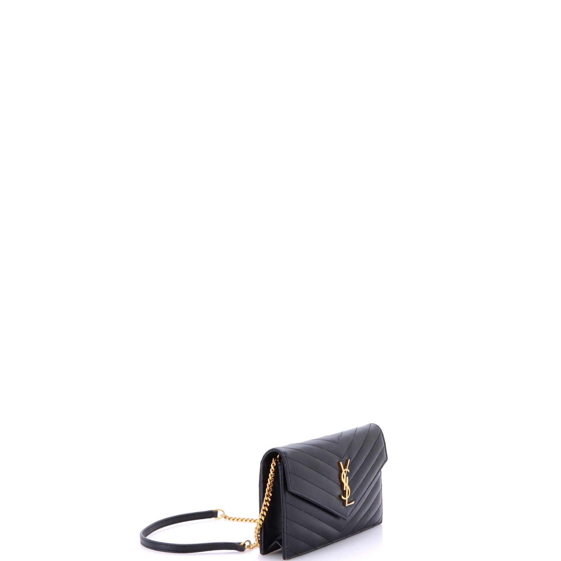 Saint Laurent Classic Monogram Wallet on Chain Matelasse Chevron Leather Small