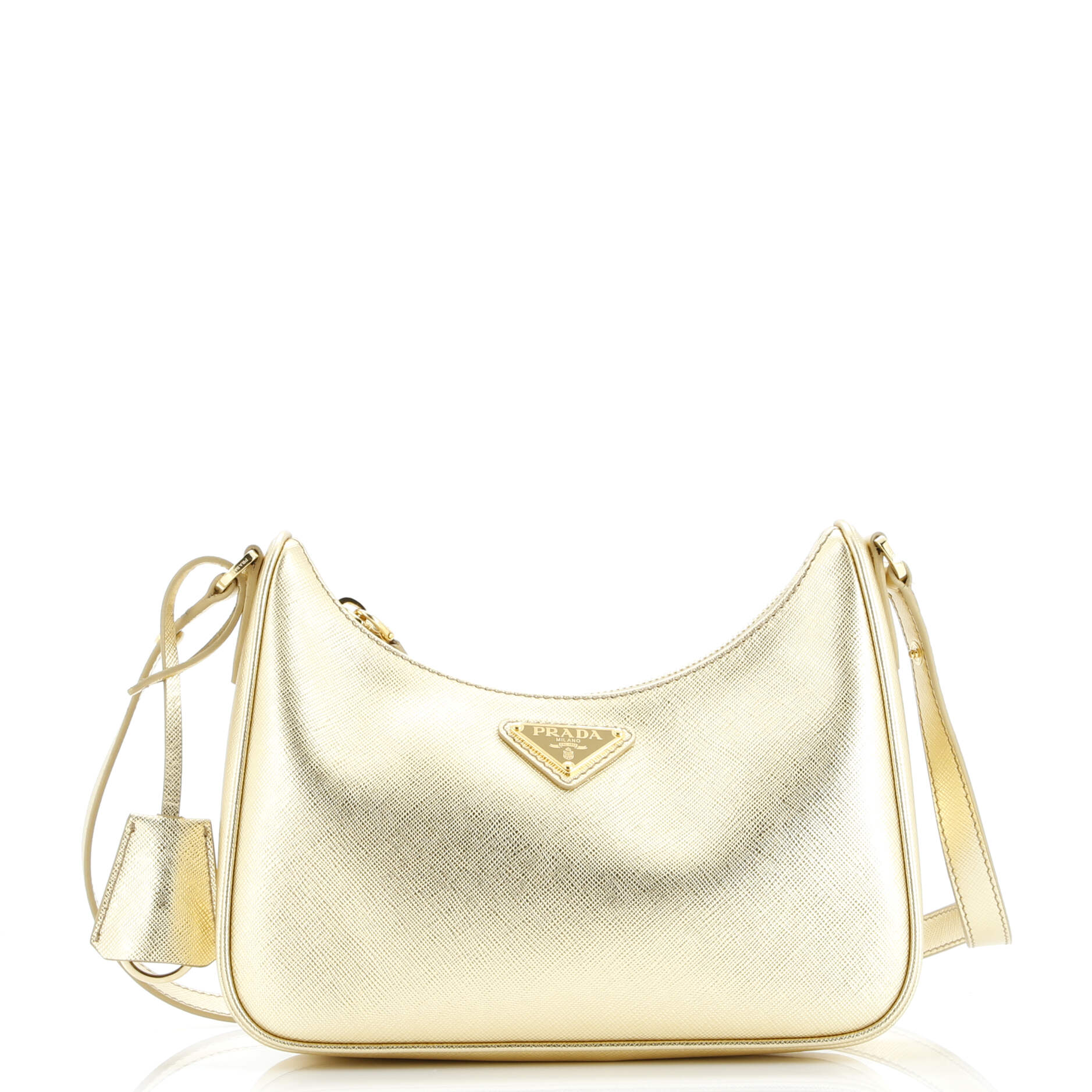 Prada Adjustable Handle Zip Hobo Saffiano Leather Mini