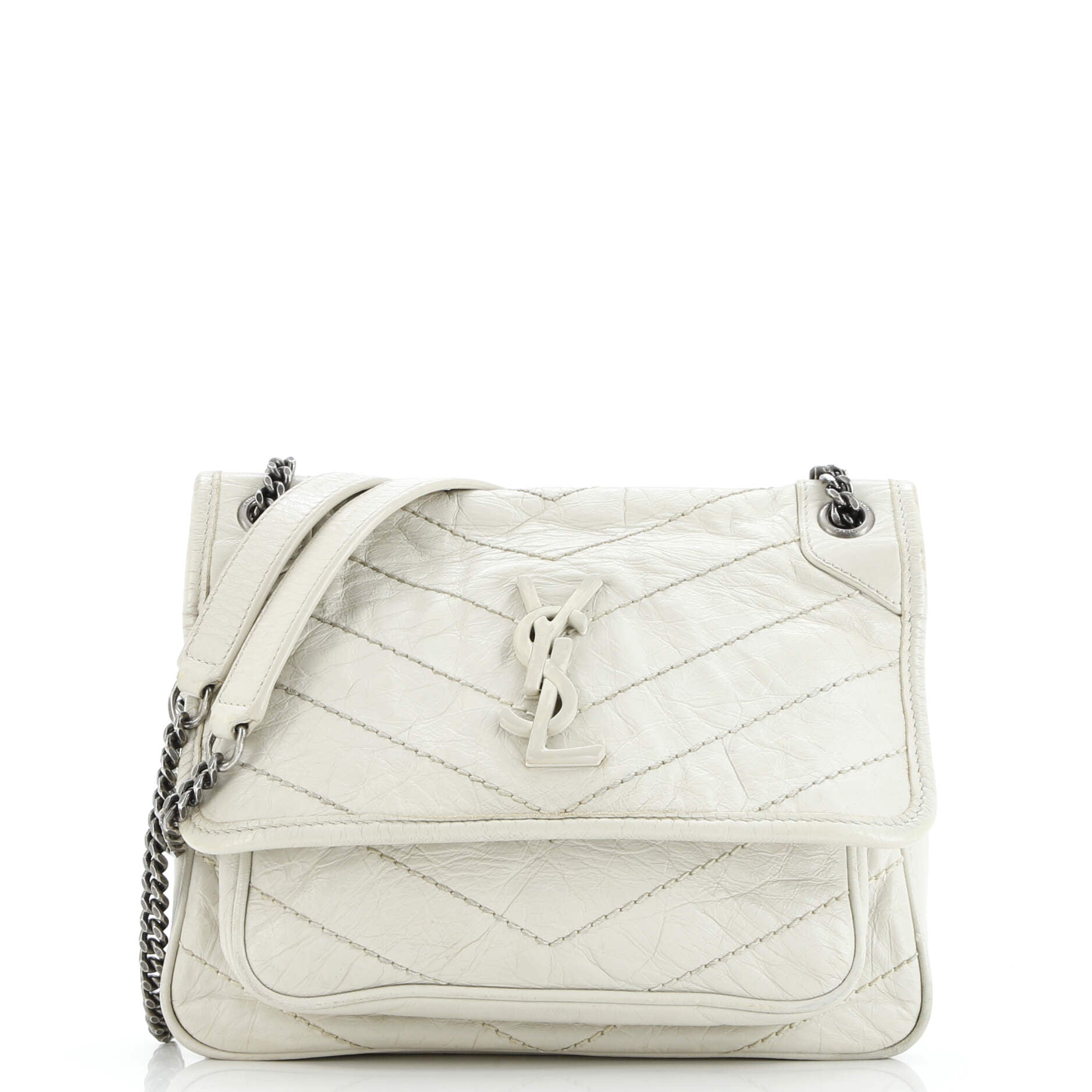 Saint Laurent Niki Chain Flap Bag Matelasse Chevron Leather Baby