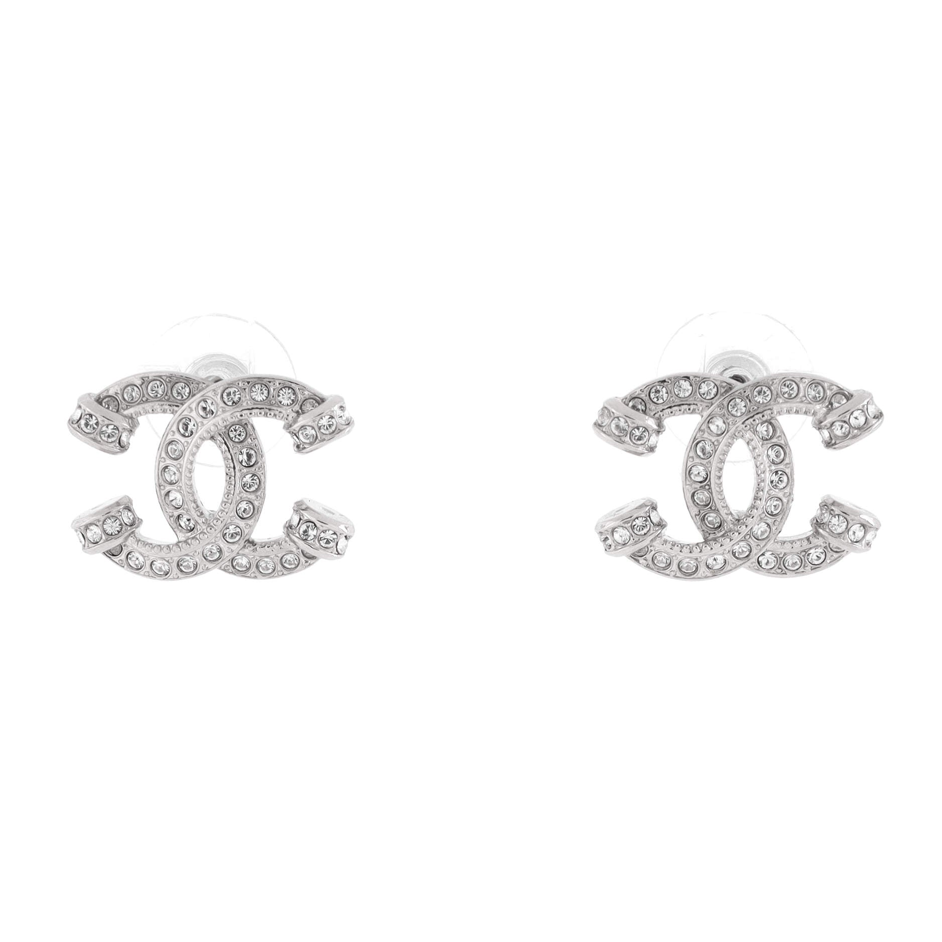 Chanel CC Stud Earrings Metal with Crystals