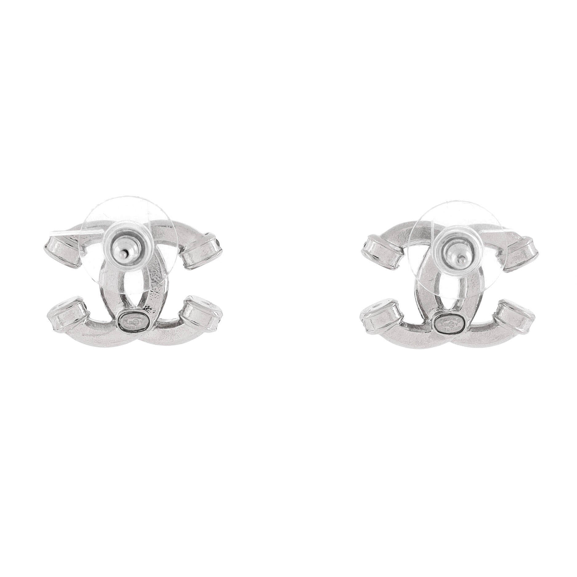 Chanel CC Stud Earrings Metal with Crystals