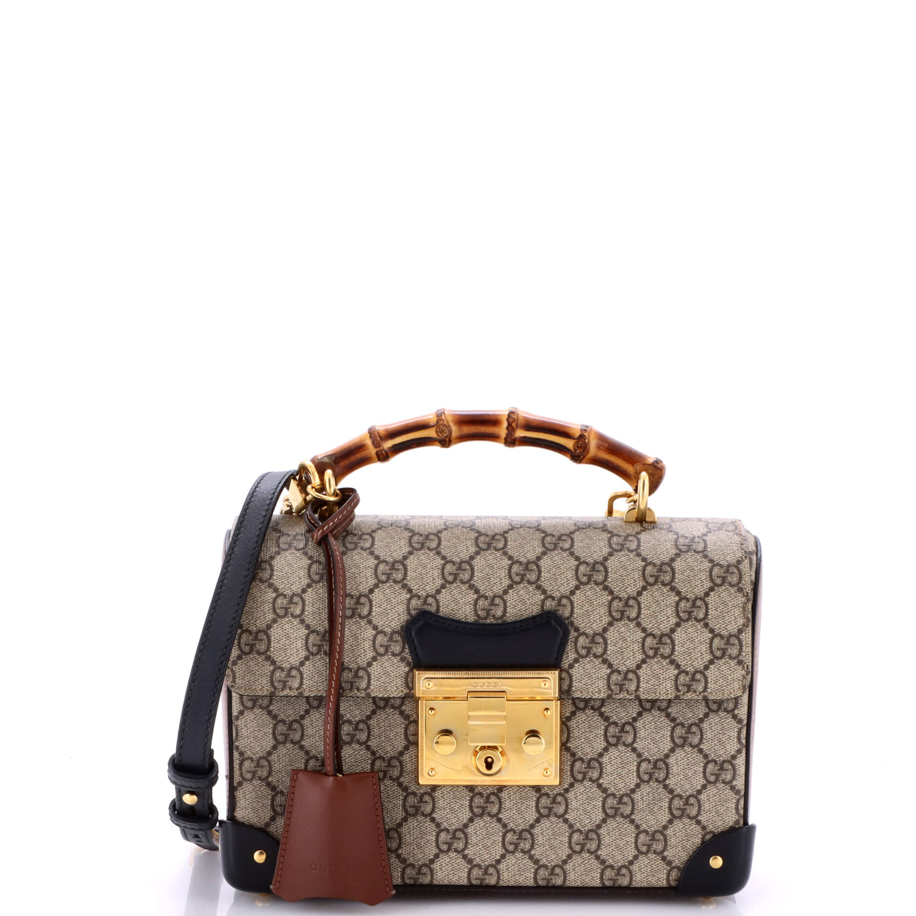 Gucci Padlock Bamboo Shoulder Bag GG Coated Canvas Small
