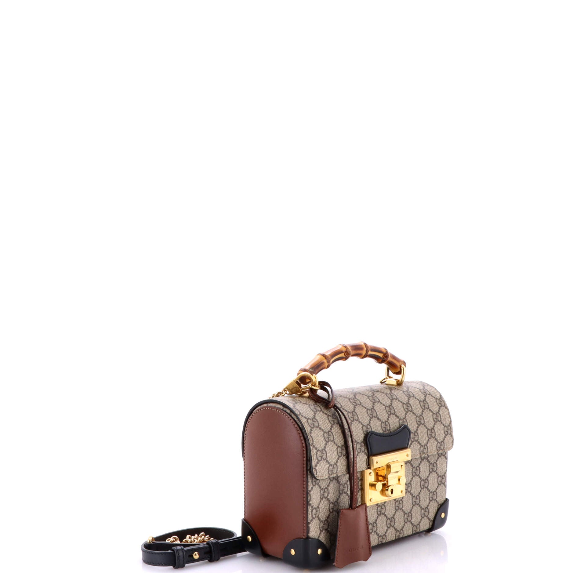 Gucci Padlock Bamboo Shoulder Bag GG Coated Canvas Small