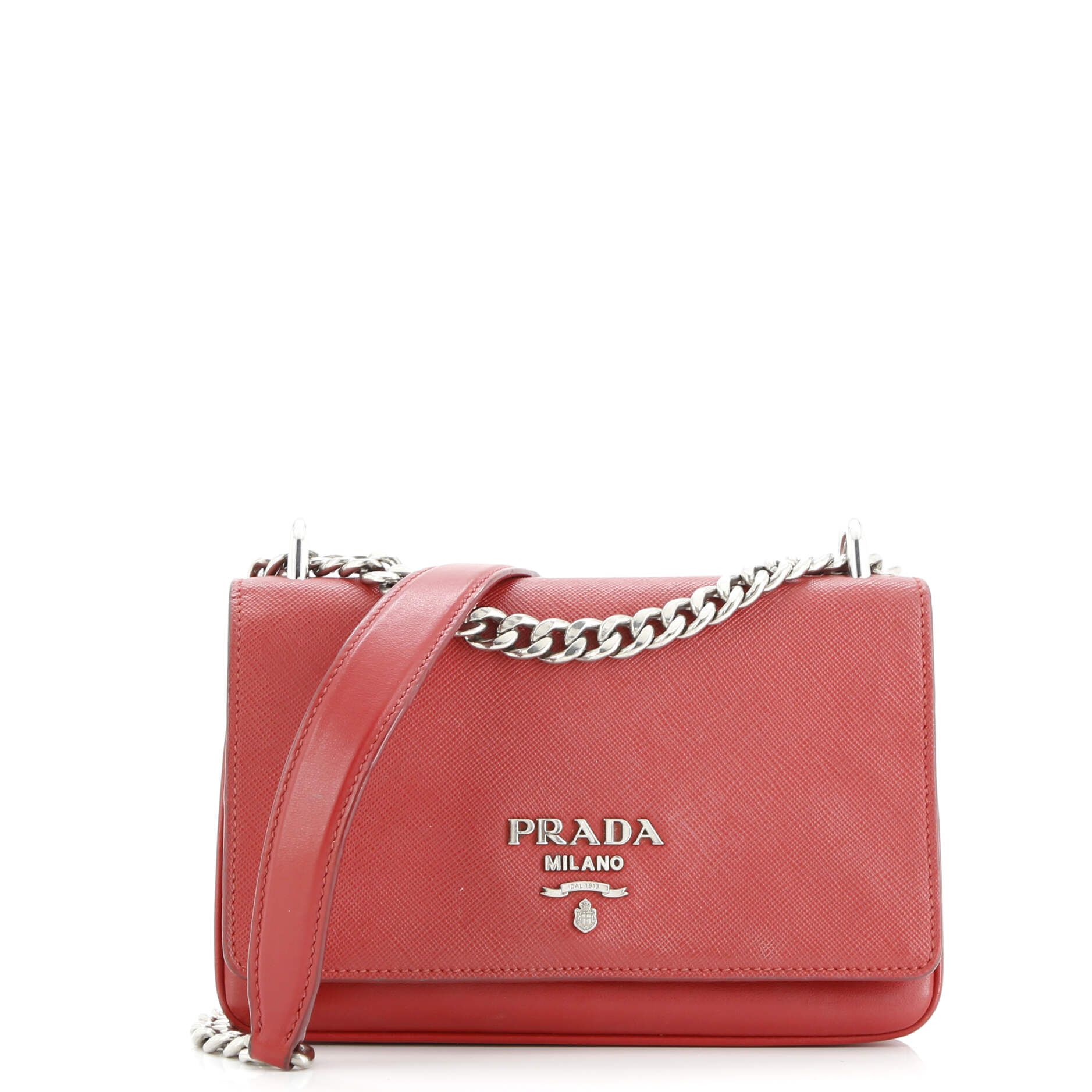Prada Chain Flap Crossbody Bag Saffiano and Soft Calf Small