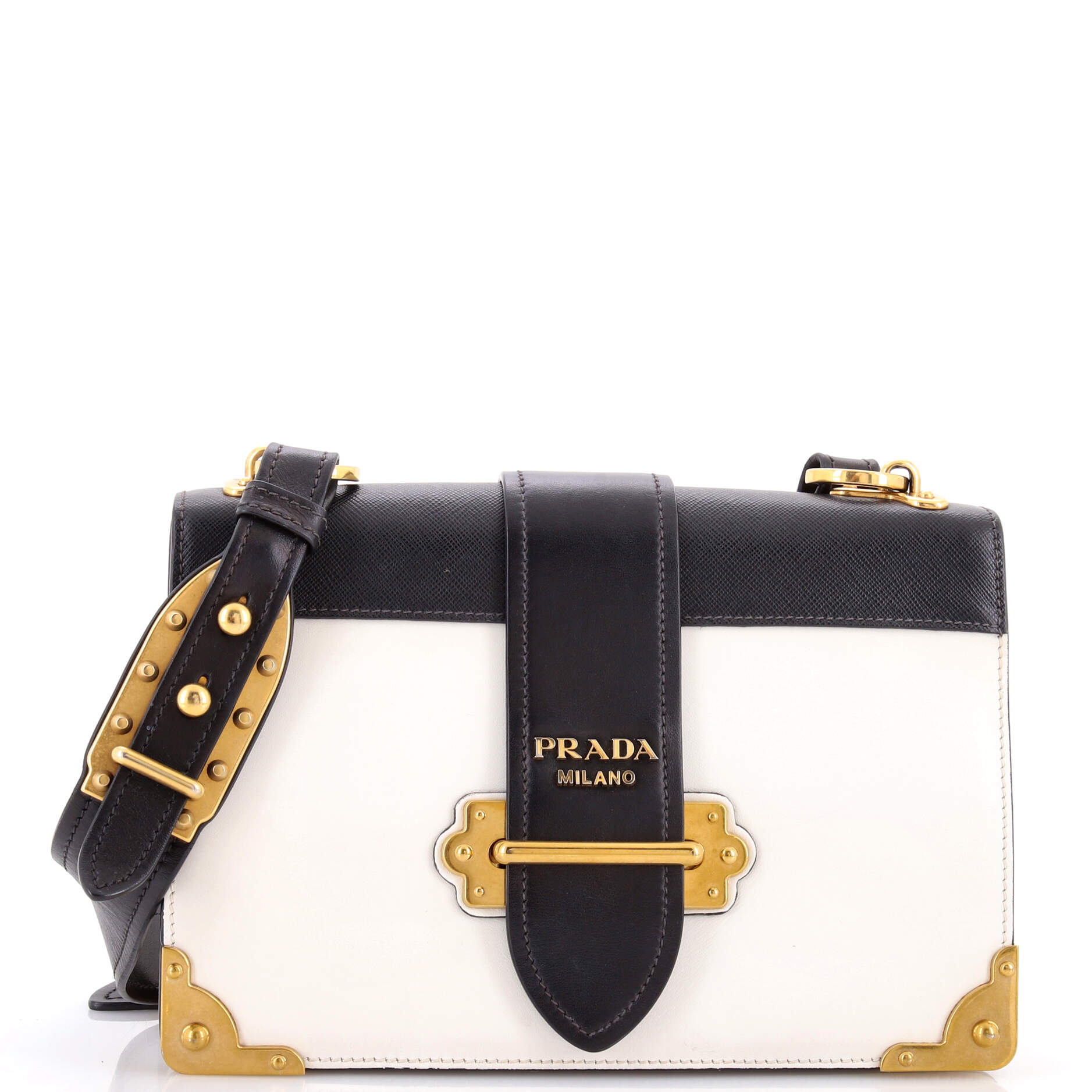 Prada Cahier Crossbody Bag Leather and Saffiano Leather Large