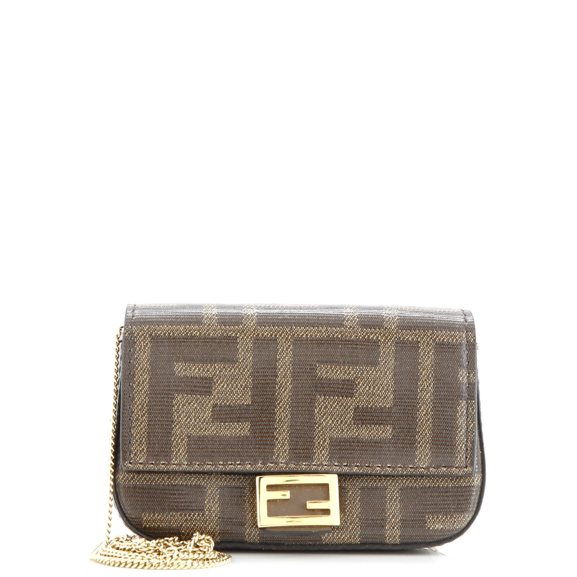 Fendi Chain Baguette Charm Bag Zucca Coated Canvas Nano