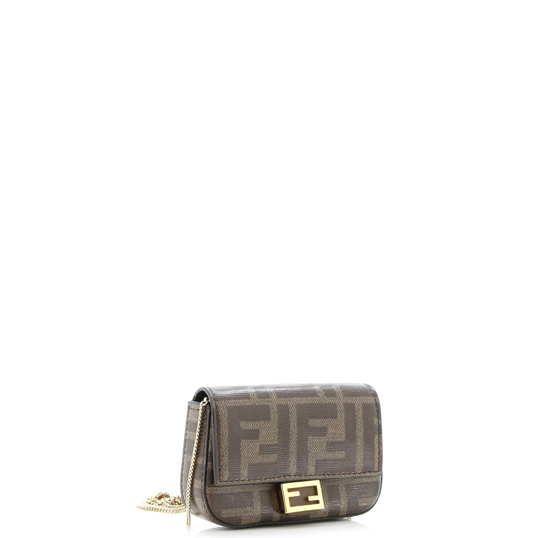 Fendi Chain Baguette Charm Bag Zucca Coated Canvas Nano