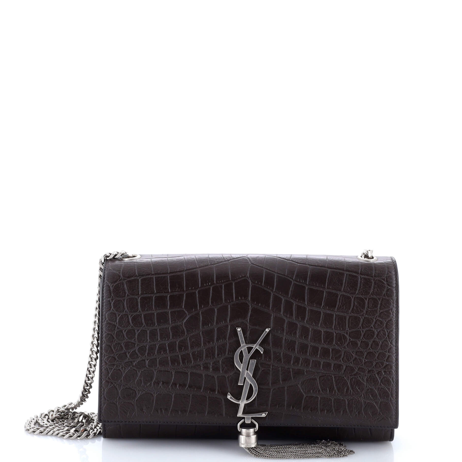 Saint Laurent Classic Monogram Tassel Crossbody Bag Crocodile Embossed Leather Medium