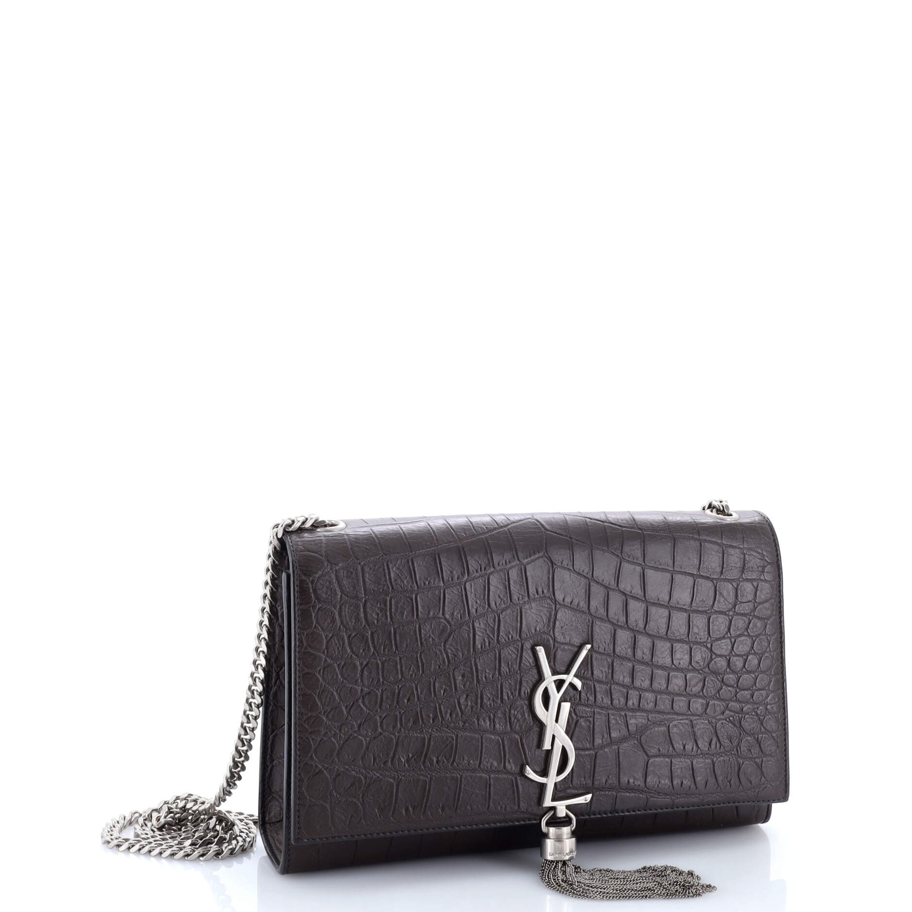 Saint Laurent Classic Monogram Tassel Crossbody Bag Crocodile Embossed Leather Medium