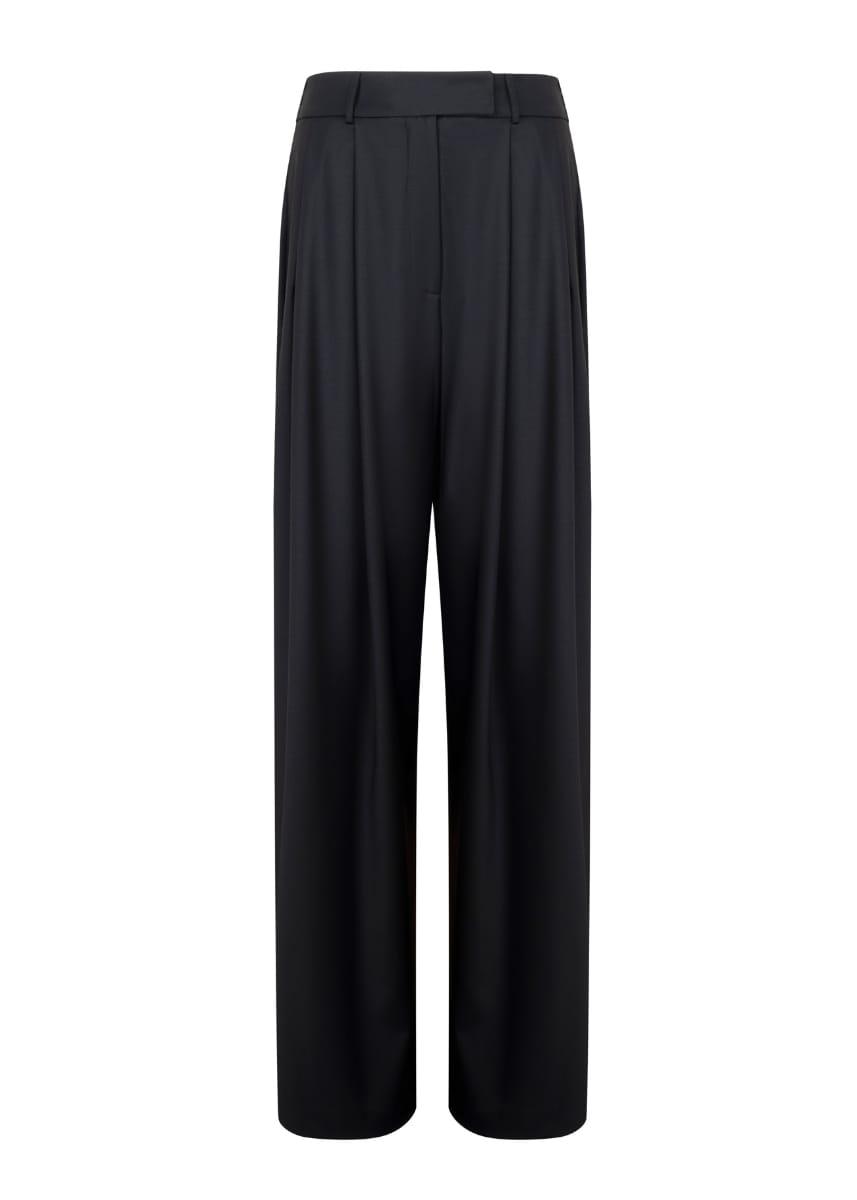 Broadway Liza Wid-Leg Virgin Wool Pants in Deep Black