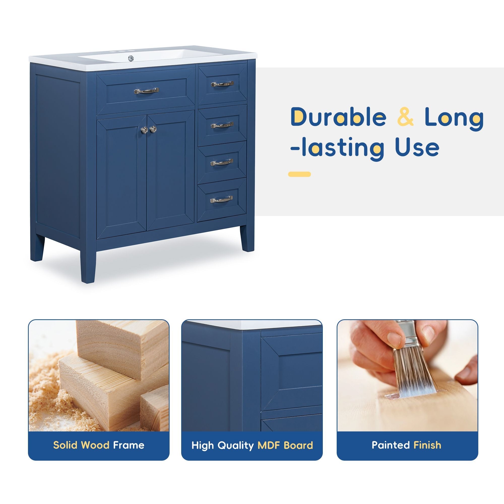 36\" Bathroom Vanity with Sink Combo, Black Bathroom Cabinet with Drawers, Solid Frame and MDF Board