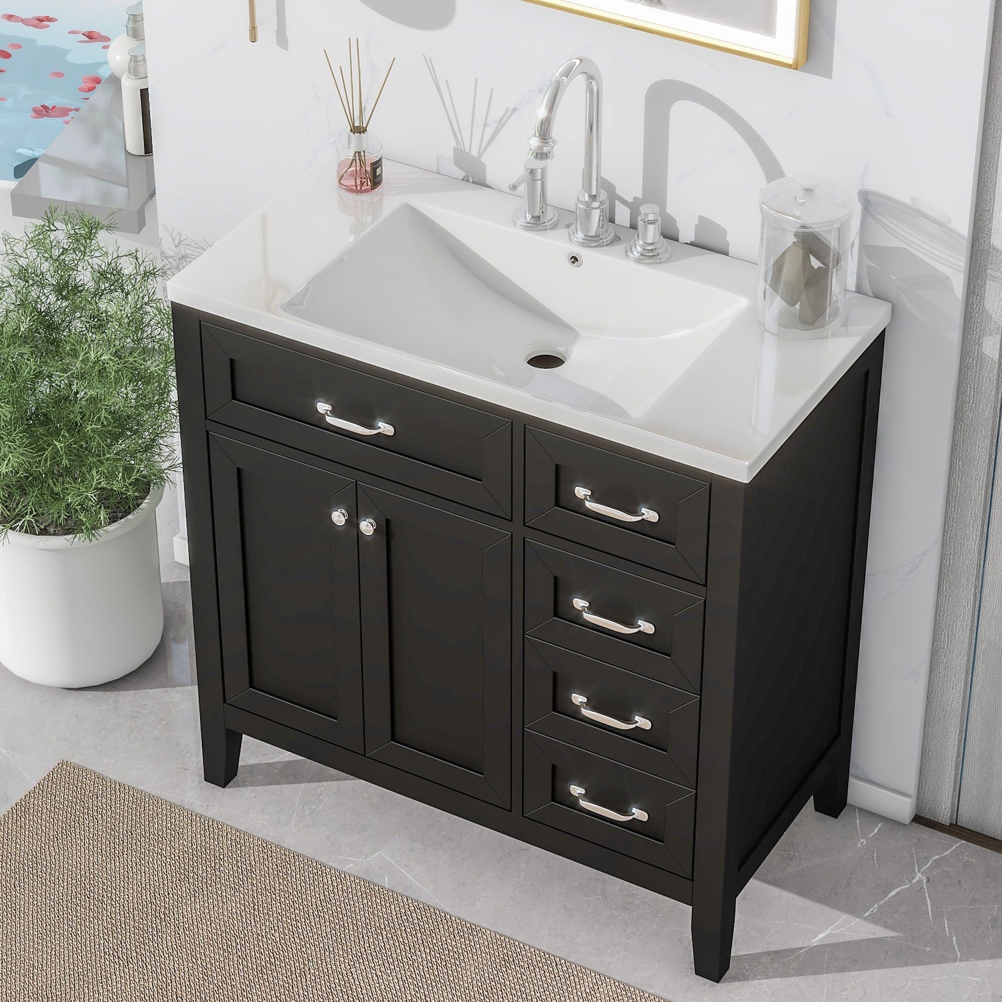 36\" Bathroom Vanity with Sink Combo, Black Bathroom Cabinet with Drawers, Solid Frame and MDF Board
