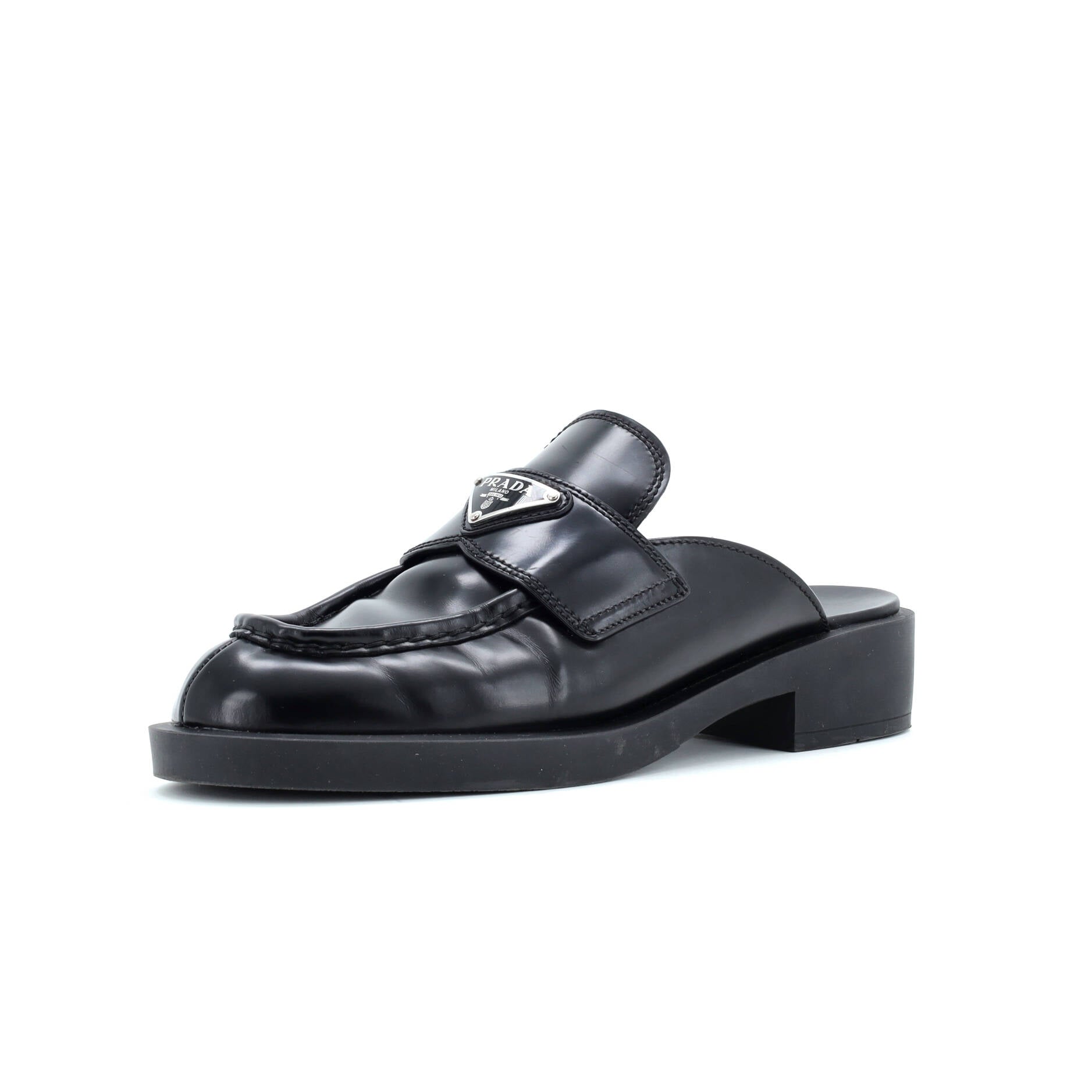 Prada Women's Triangle Logo Slide Mules Leather