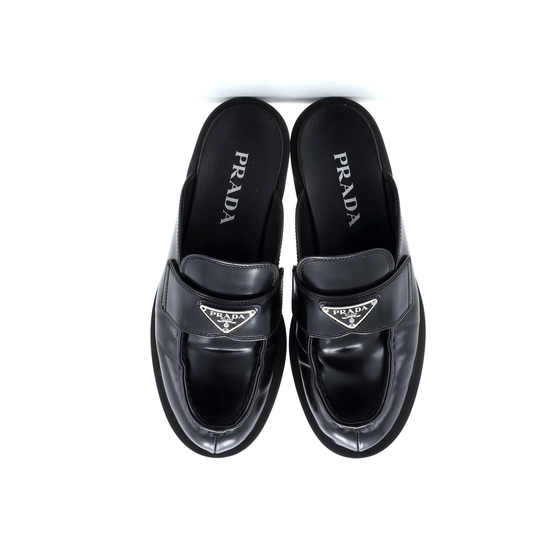 Prada Women's Triangle Logo Slide Mules Leather