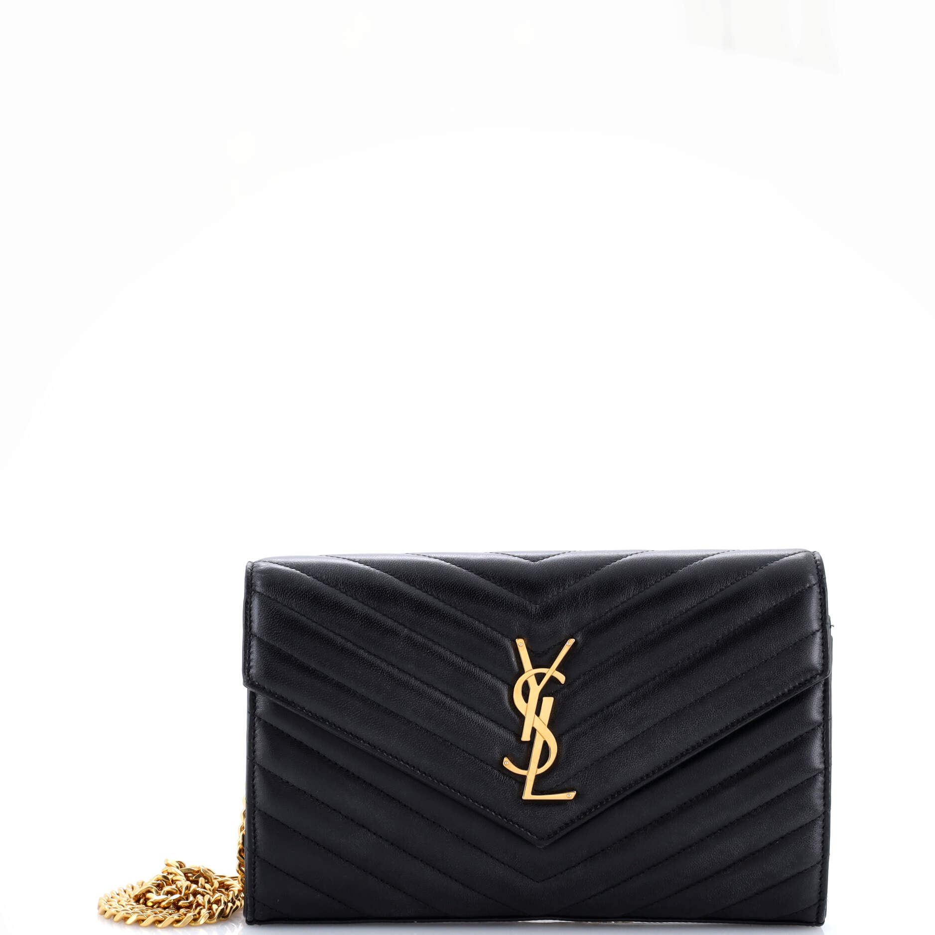 Saint Laurent Classic Monogram Wallet on Chain Matelasse Chevron Leather Medium