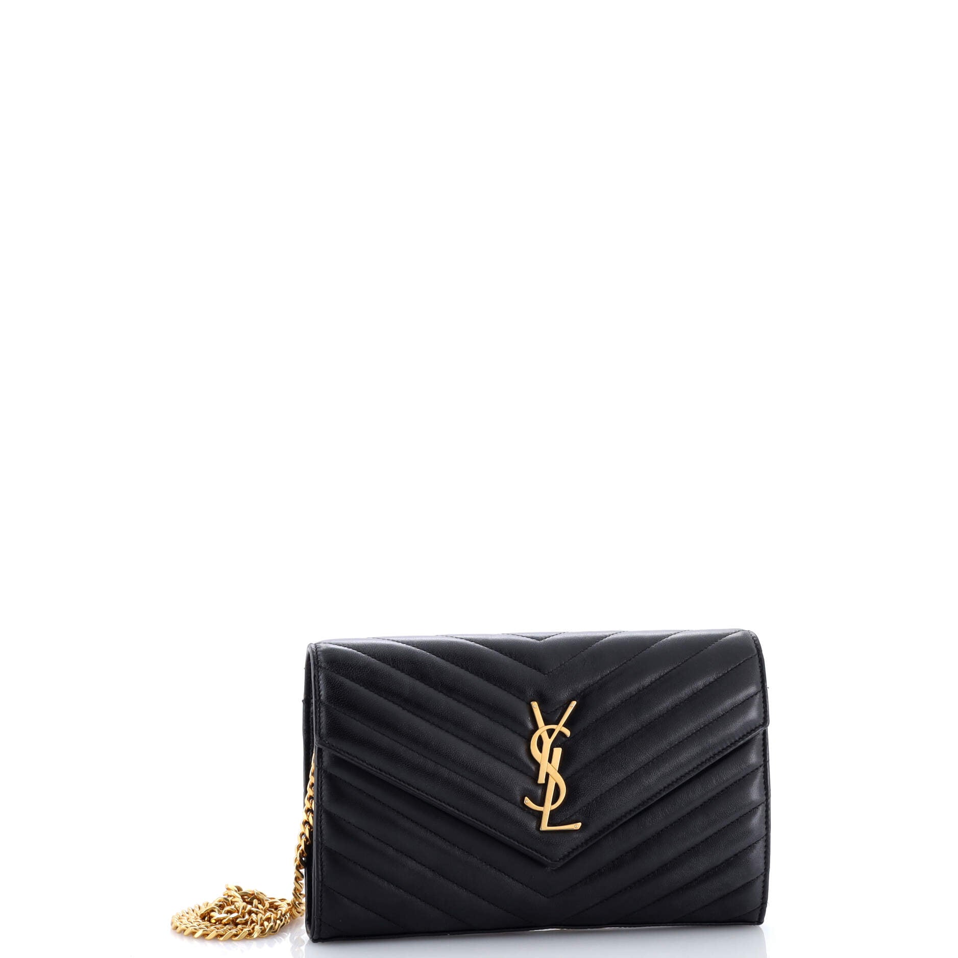 Saint Laurent Classic Monogram Wallet on Chain Matelasse Chevron Leather Medium