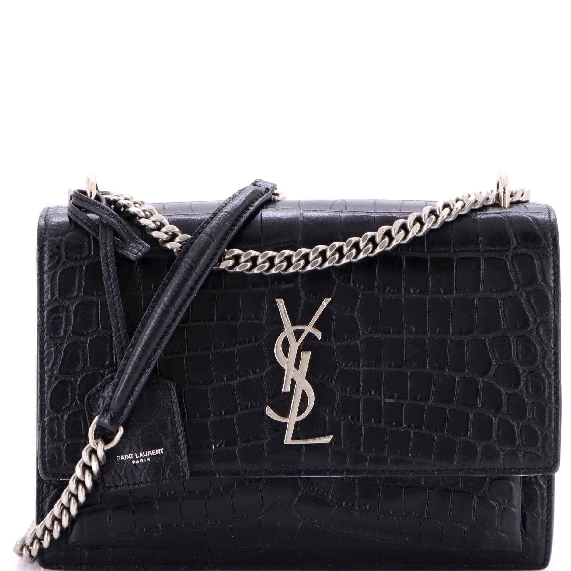 Saint Laurent Sunset Crossbody Bag Crocodile Embossed Leather Medium