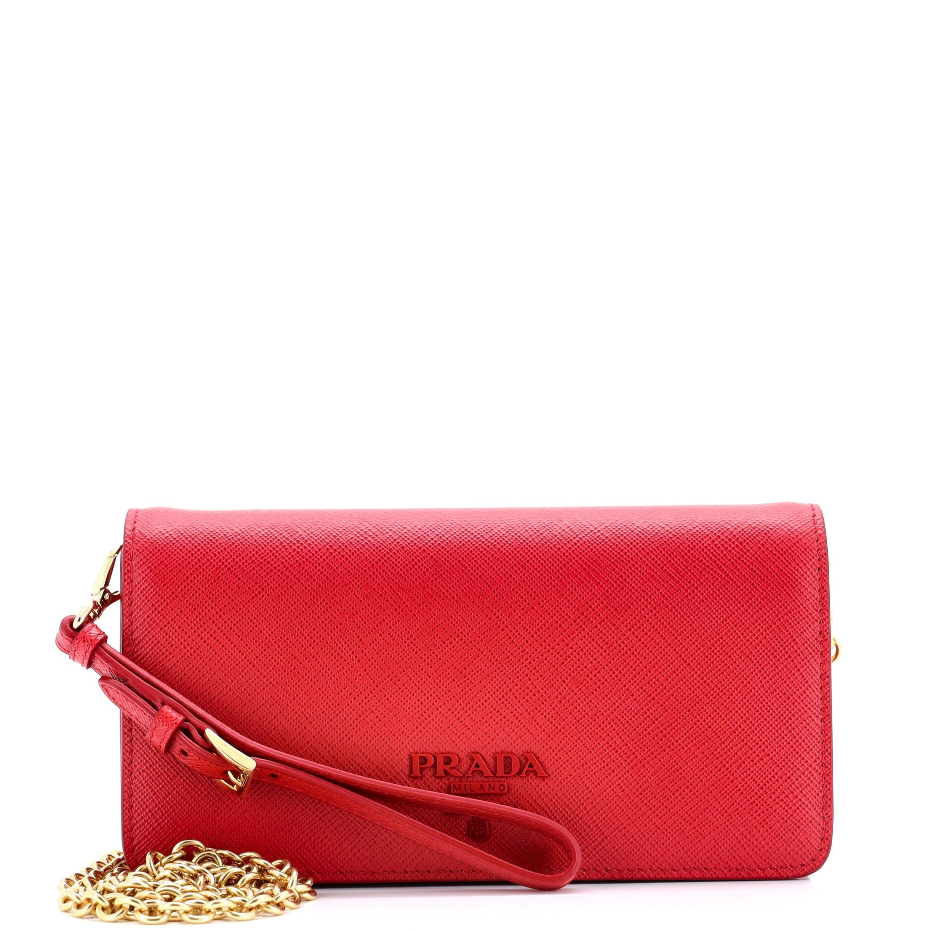 Prada Monochrome Wristlet Wallet on Chain Saffiano Leather Mini