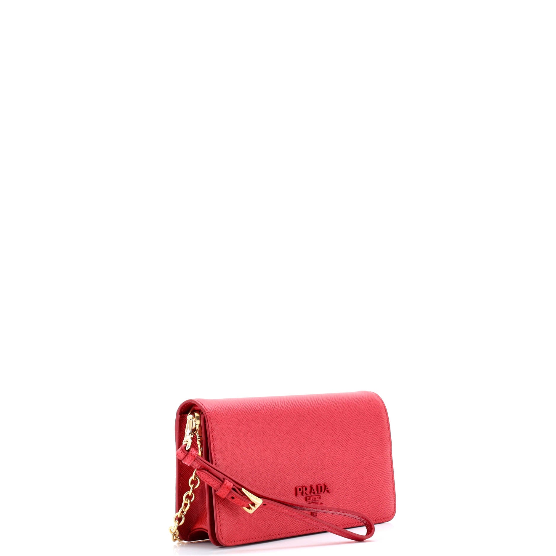 Prada Monochrome Wristlet Wallet on Chain Saffiano Leather Mini