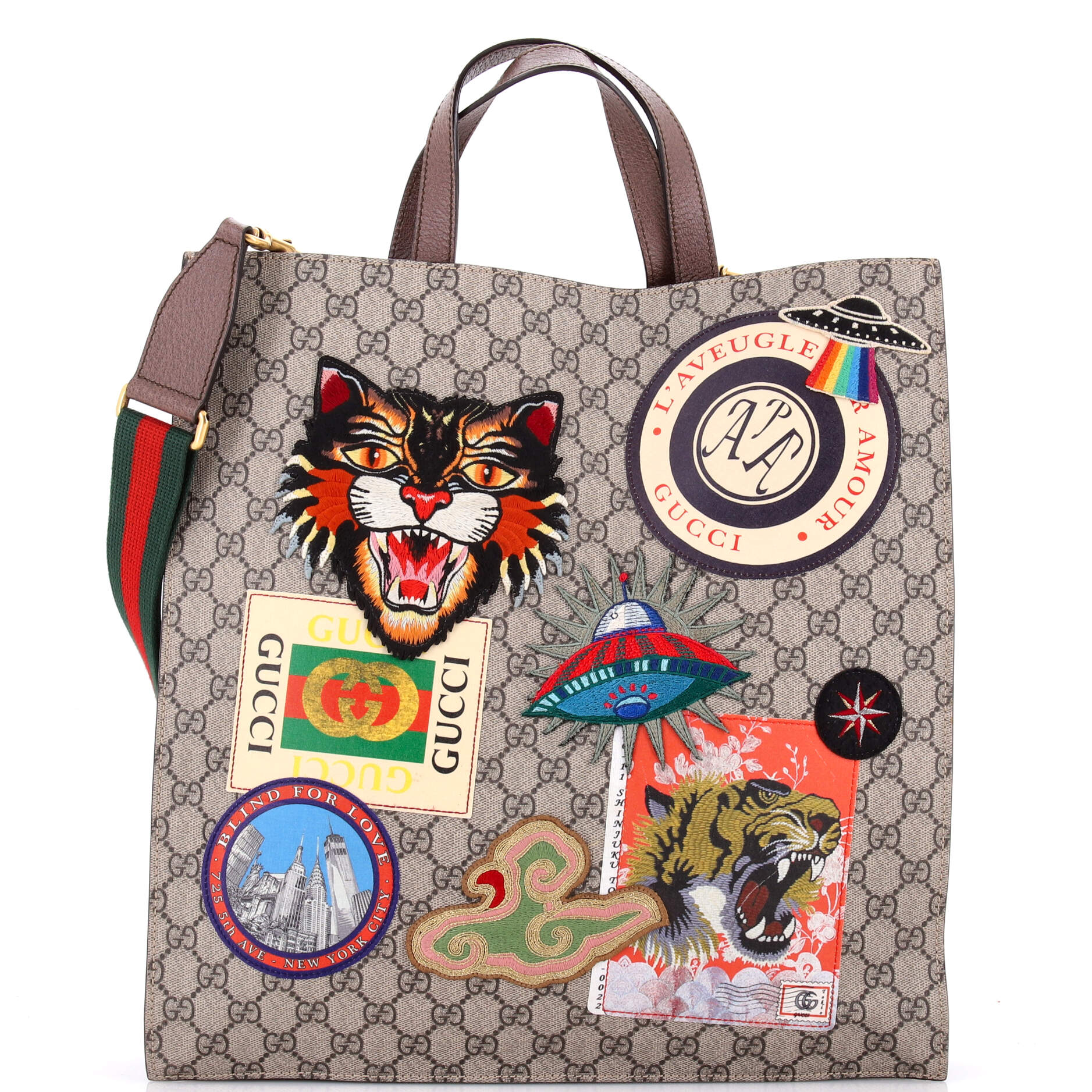 Gucci Courrier Convertible Soft Open Tote GG Coated Canvas with Applique North South