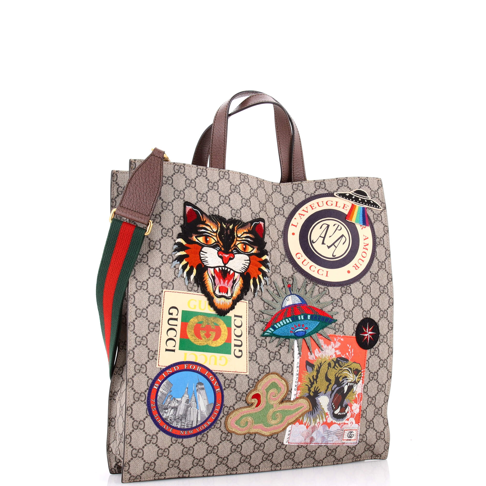 Gucci Courrier Convertible Soft Open Tote GG Coated Canvas with Applique North South