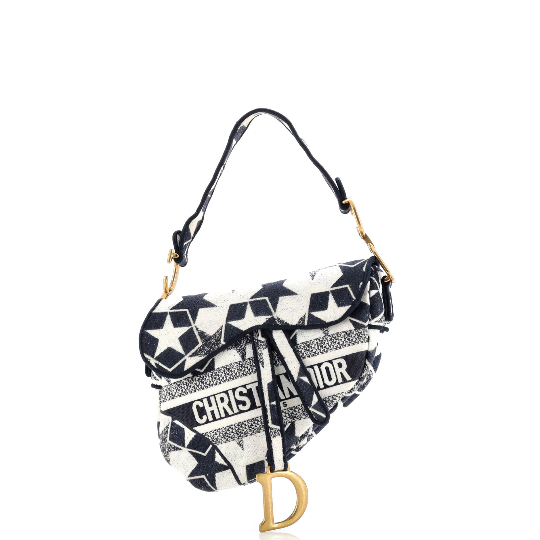 Christian Dior Saddle Bag Logo Embroidered Canvas Medium