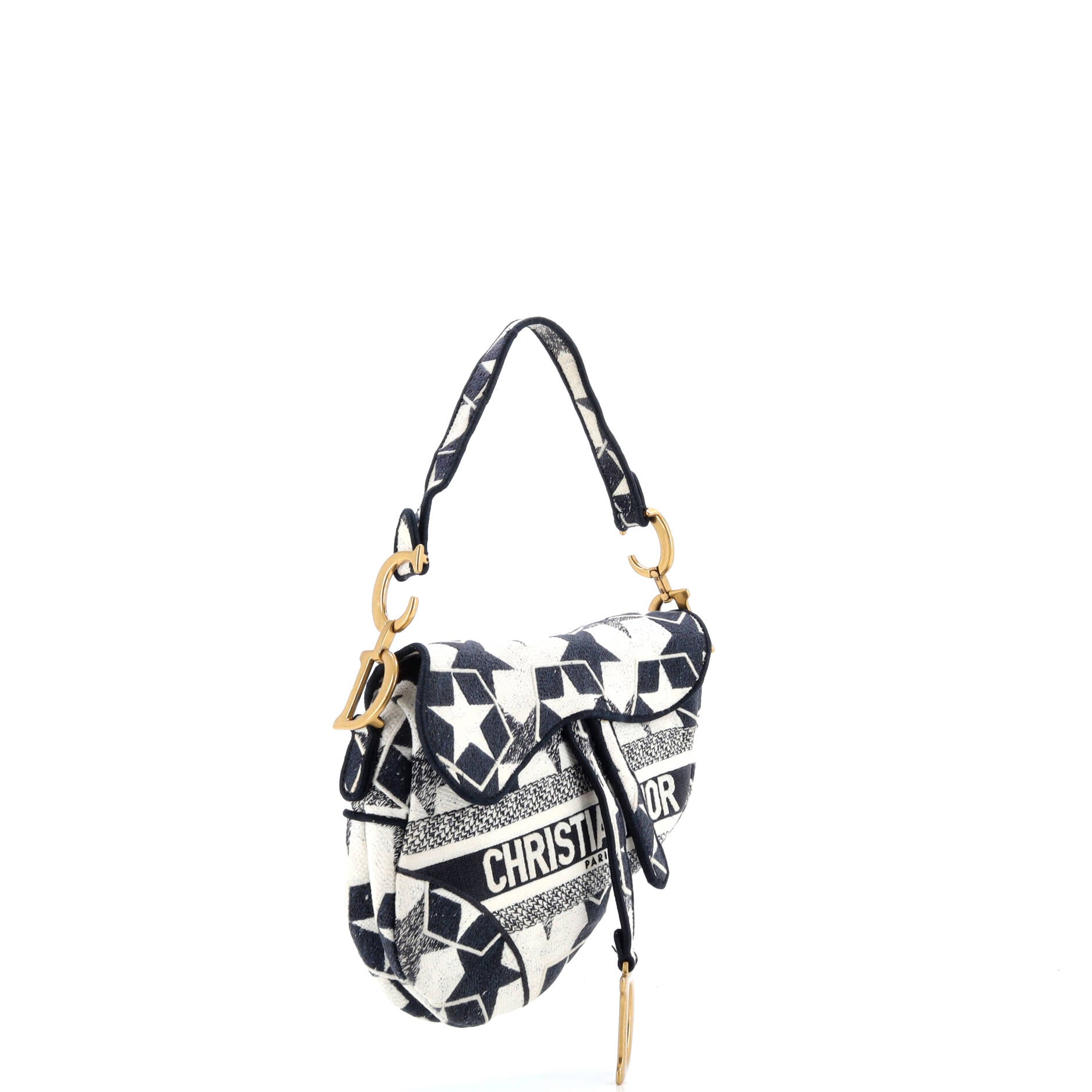 Christian Dior Saddle Bag Logo Embroidered Canvas Medium