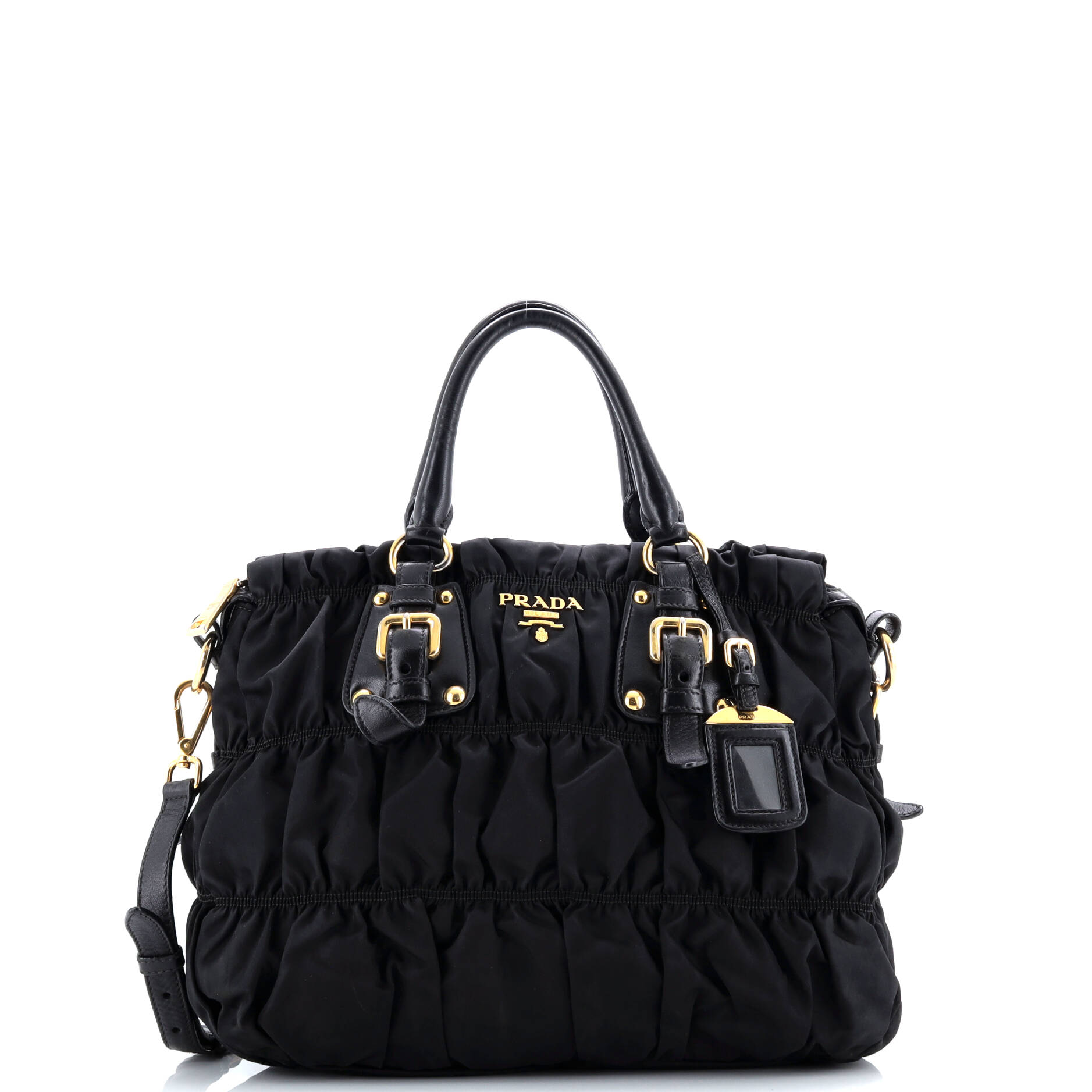Prada Gaufre Convertible Tote Leather and Tessuto Large