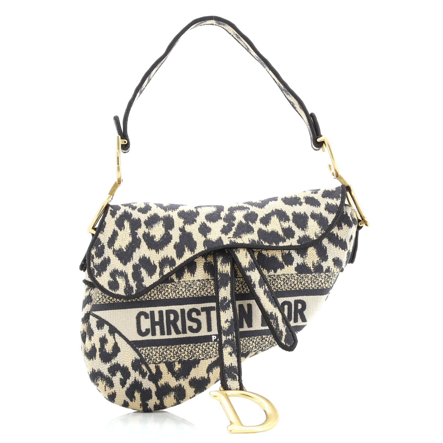 Christian Dior Saddle Handbag Mizza Embroidered Canvas Medium