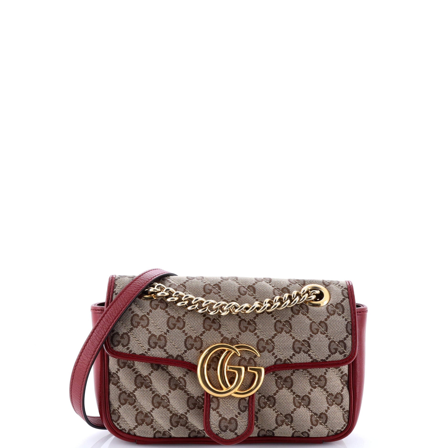 Gucci GG Marmont Flap Bag Diagonal Quilted GG Canvas with Leather Mini