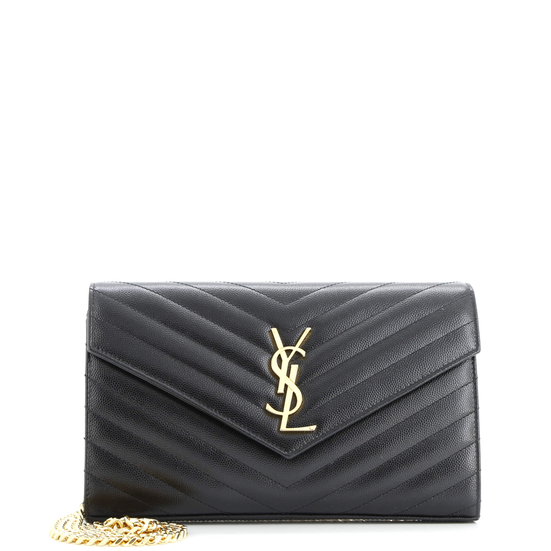 Saint Laurent Classic Monogram Wallet on Chain Matelasse Chevron Leather Medium