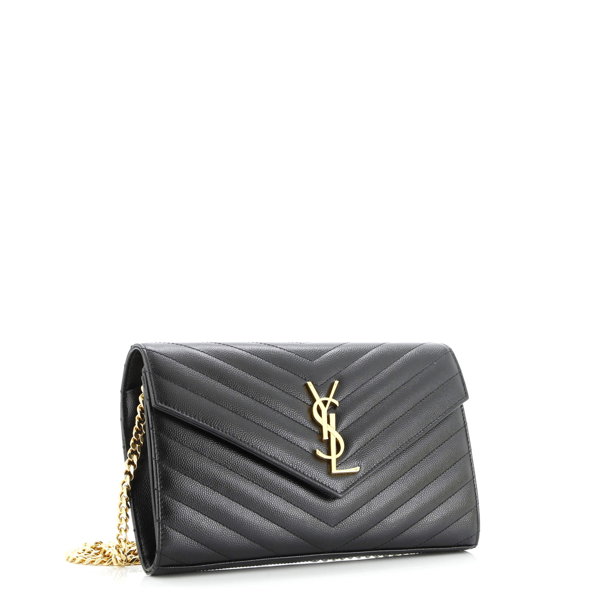 Saint Laurent Classic Monogram Wallet on Chain Matelasse Chevron Leather Medium