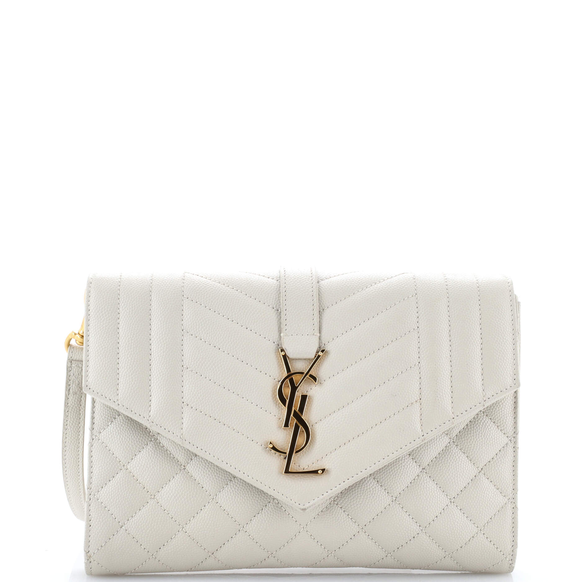 Saint Laurent Classic Monogram Envelope Wristlet Clutch Mixed Matelasse Leather