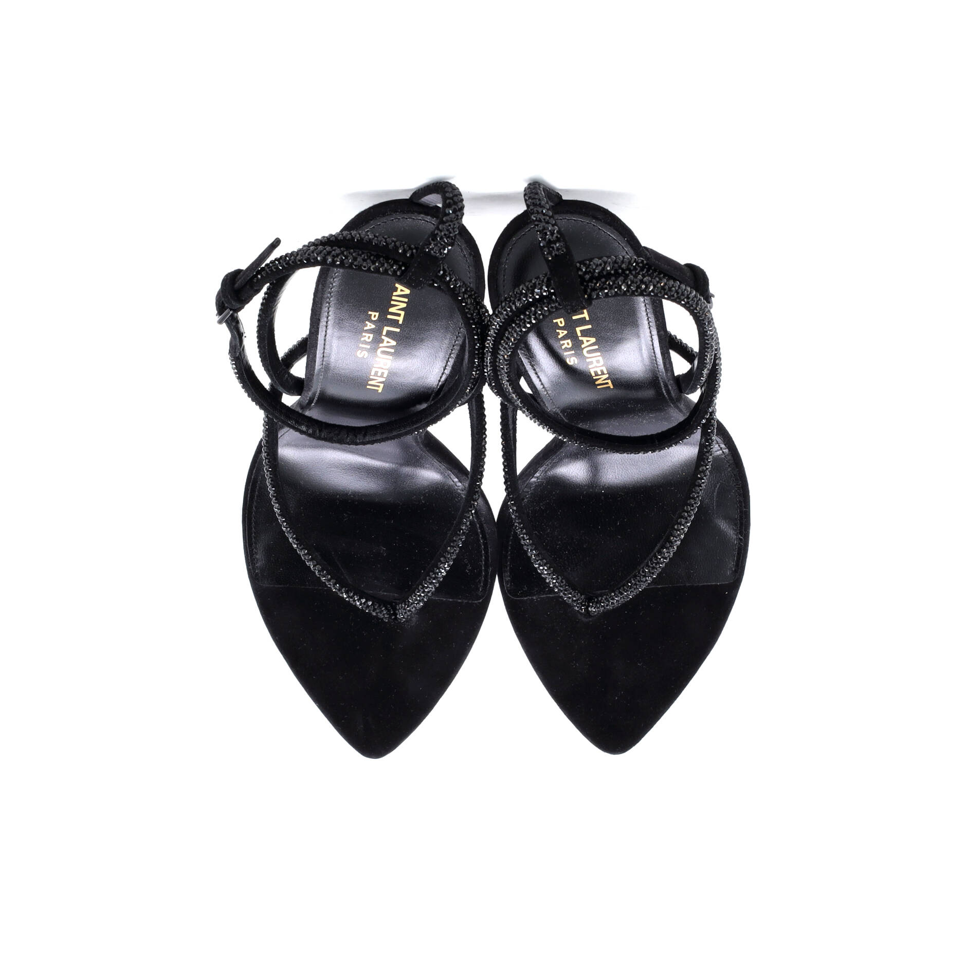 Saint Laurent Women's Nadja Heeled Sandals Suede and Crystals