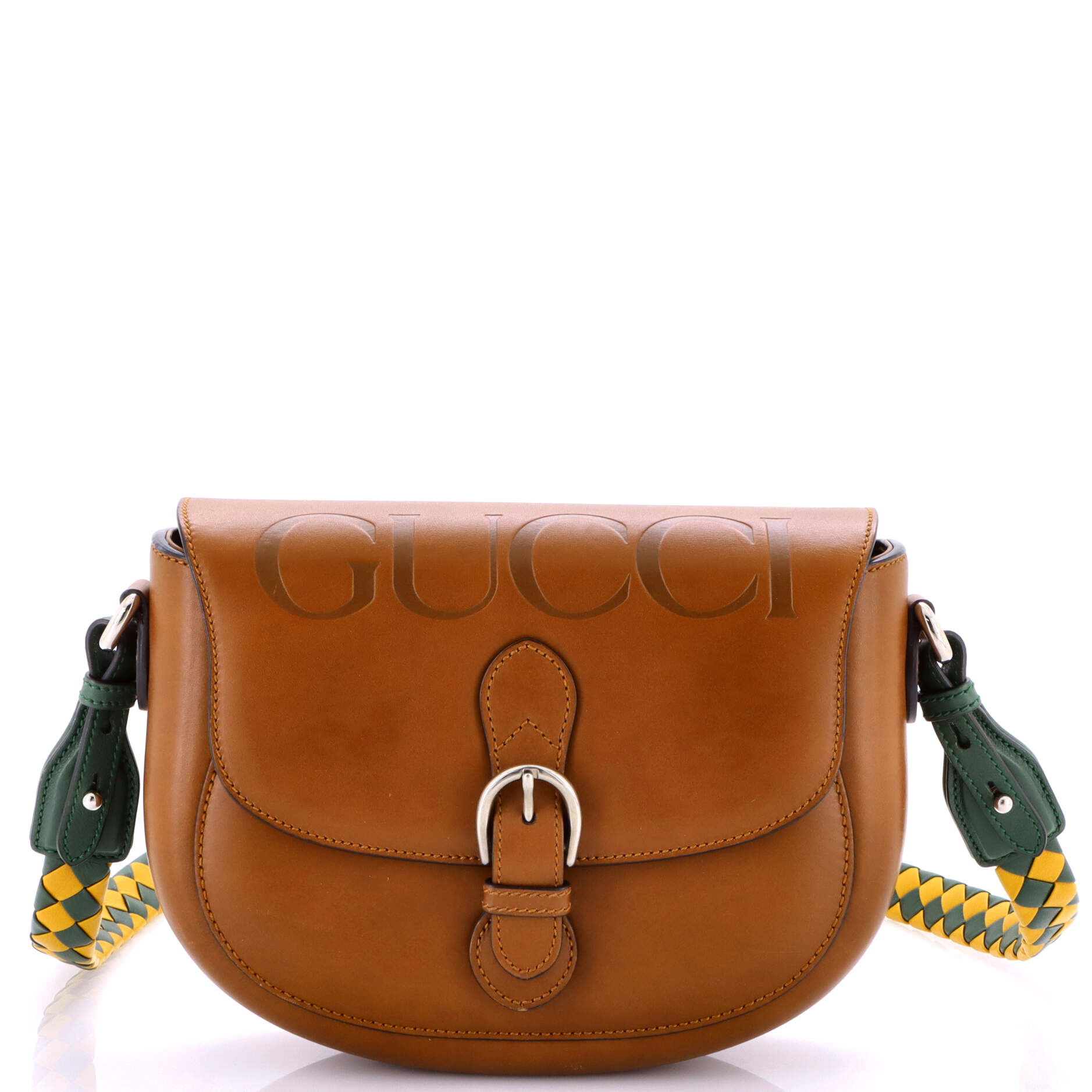 Gucci Charisma Flap Shoulder Bag Logo Embossed Leather with Braided Detail