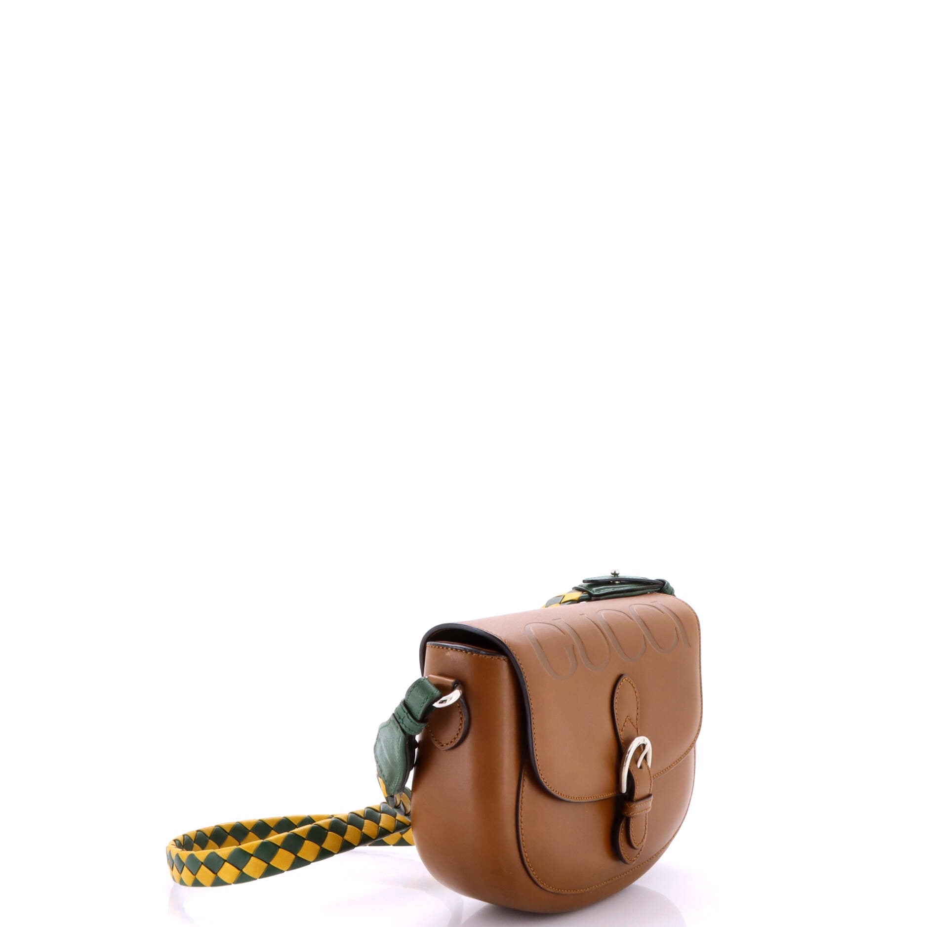 Gucci Charisma Flap Shoulder Bag Logo Embossed Leather with Braided Detail