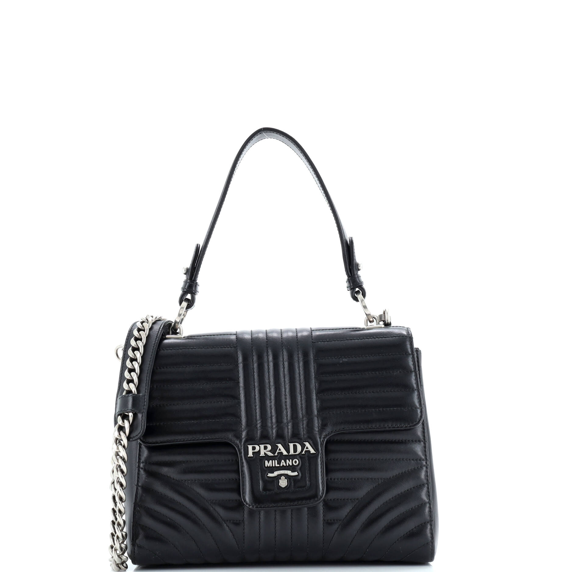 Prada Top Handle Flap Bag Diagramme Quilted Leather Small