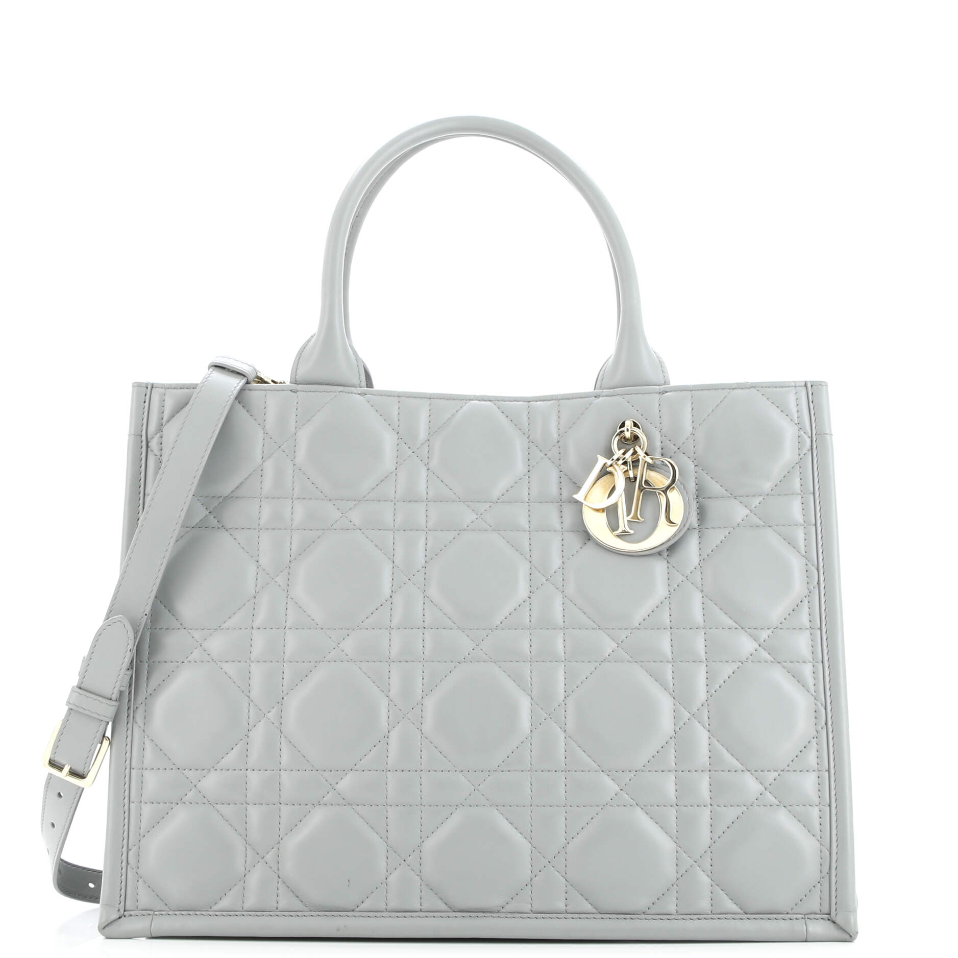 Christian Dior Book Tote with Strap Macrocannage Quilt Calfskin Large