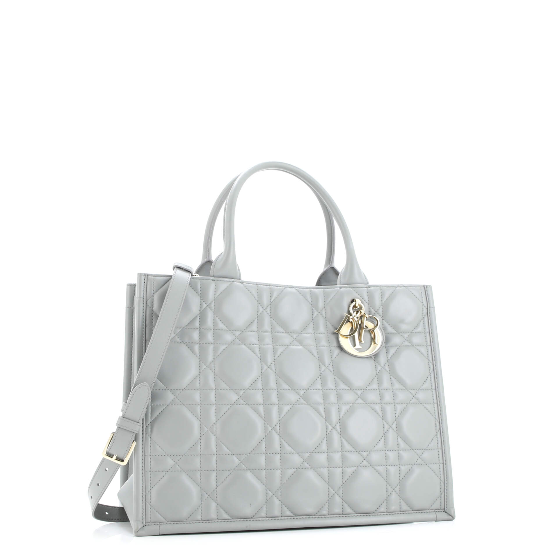 Christian Dior Book Tote with Strap Macrocannage Quilt Calfskin Large