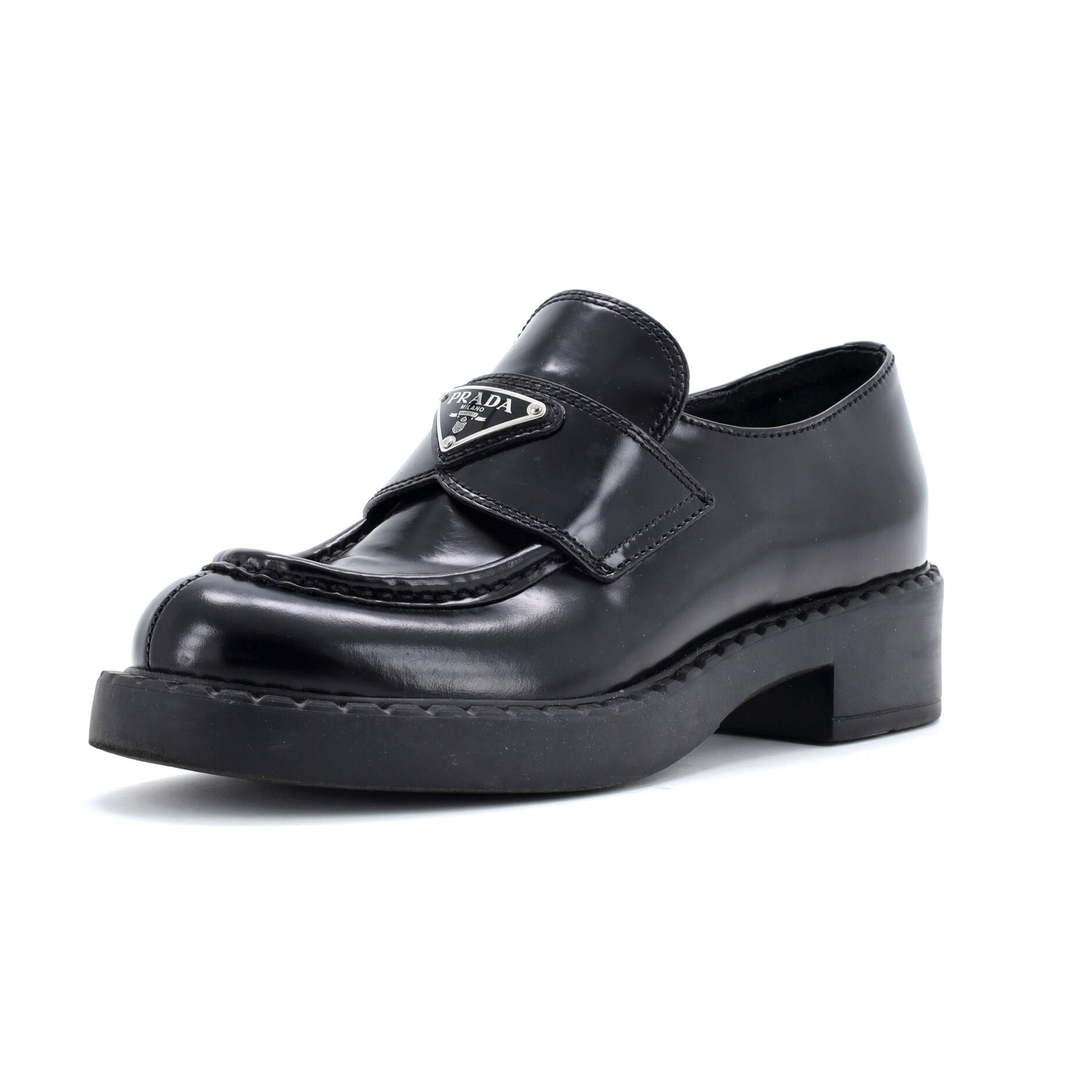 Prada Women's Triangle Logo Loafers Spazzolato Leather