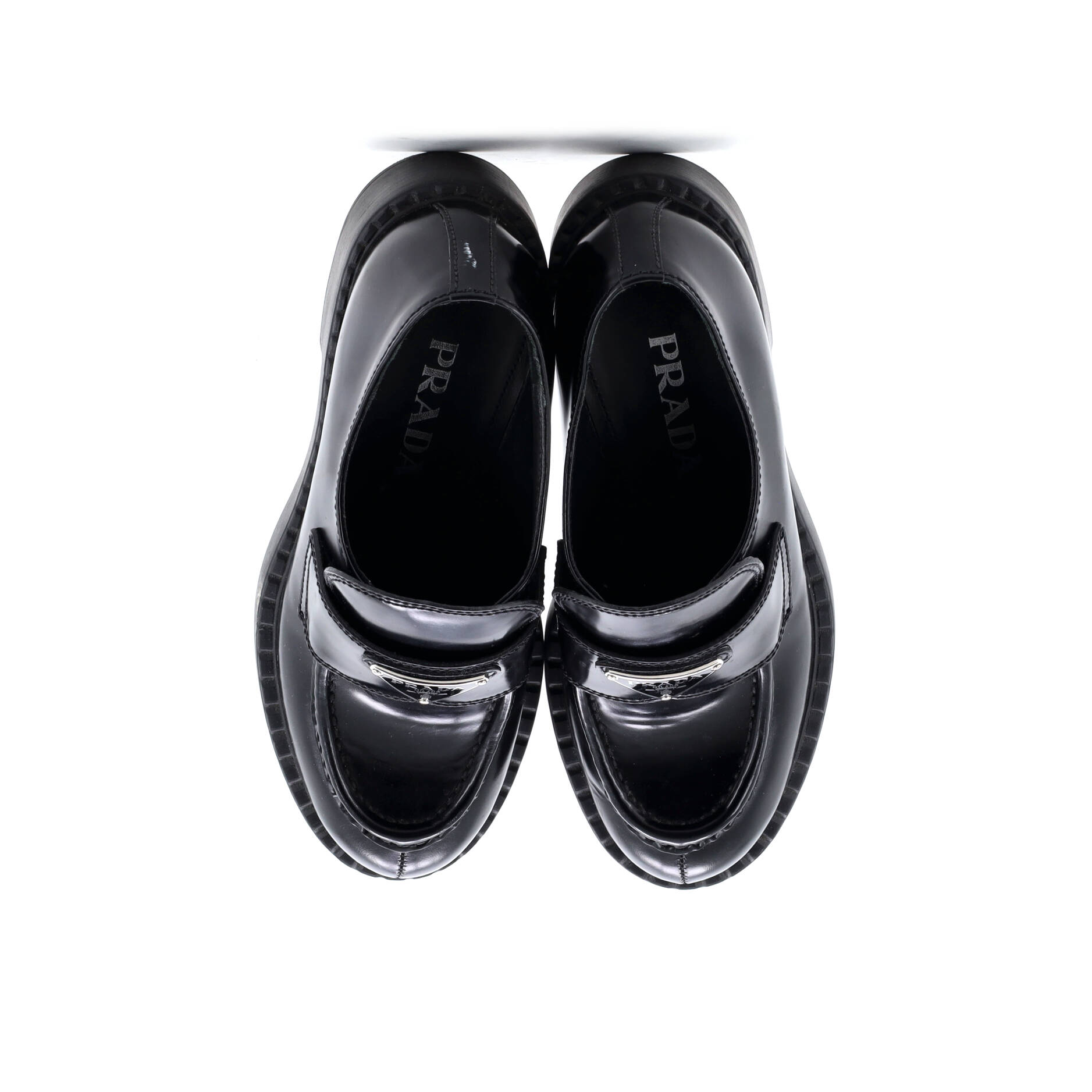 Prada Women's Triangle Logo Loafers Spazzolato Leather